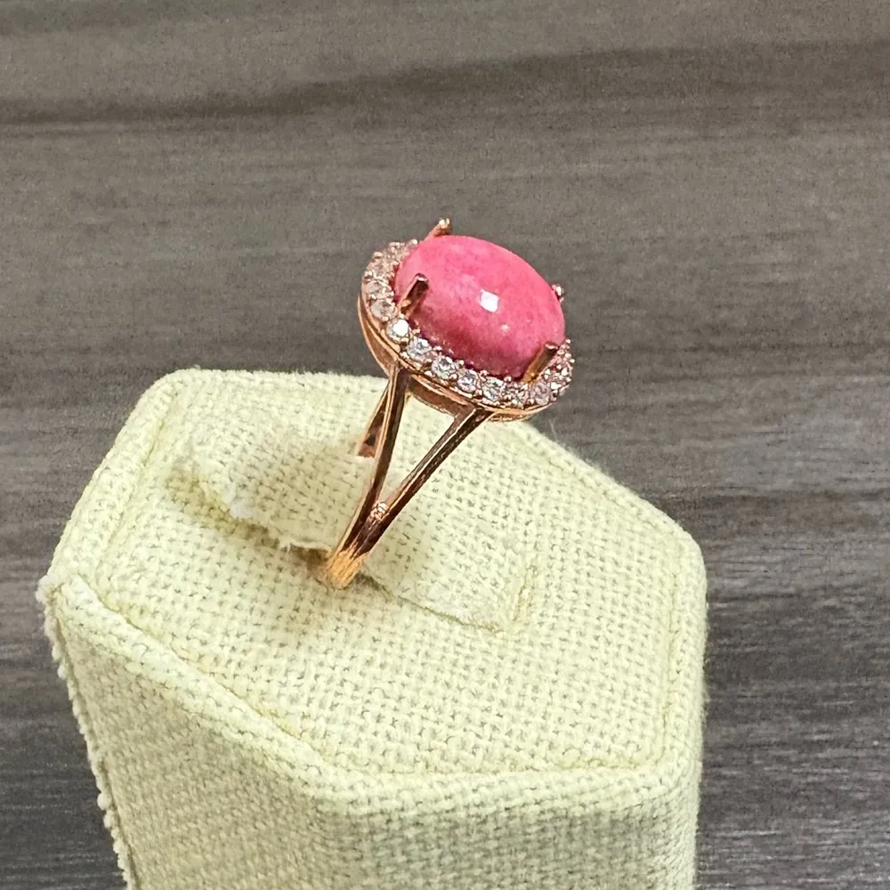 Norwegian Thulite Zircon Brass Ring 7 Pink - Image 3