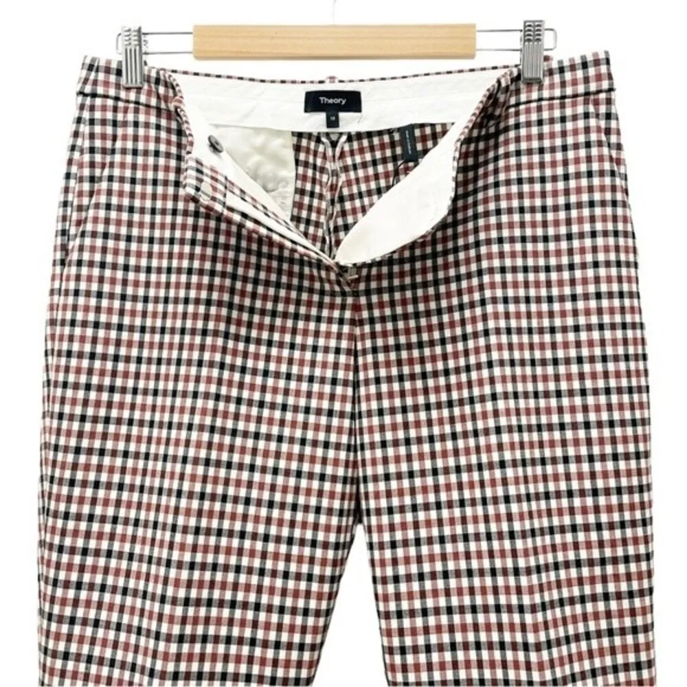 NEW Theory Treeca Ivory Portland Plaid Cropped Pants Size 10 Black Red Cream - Image 8