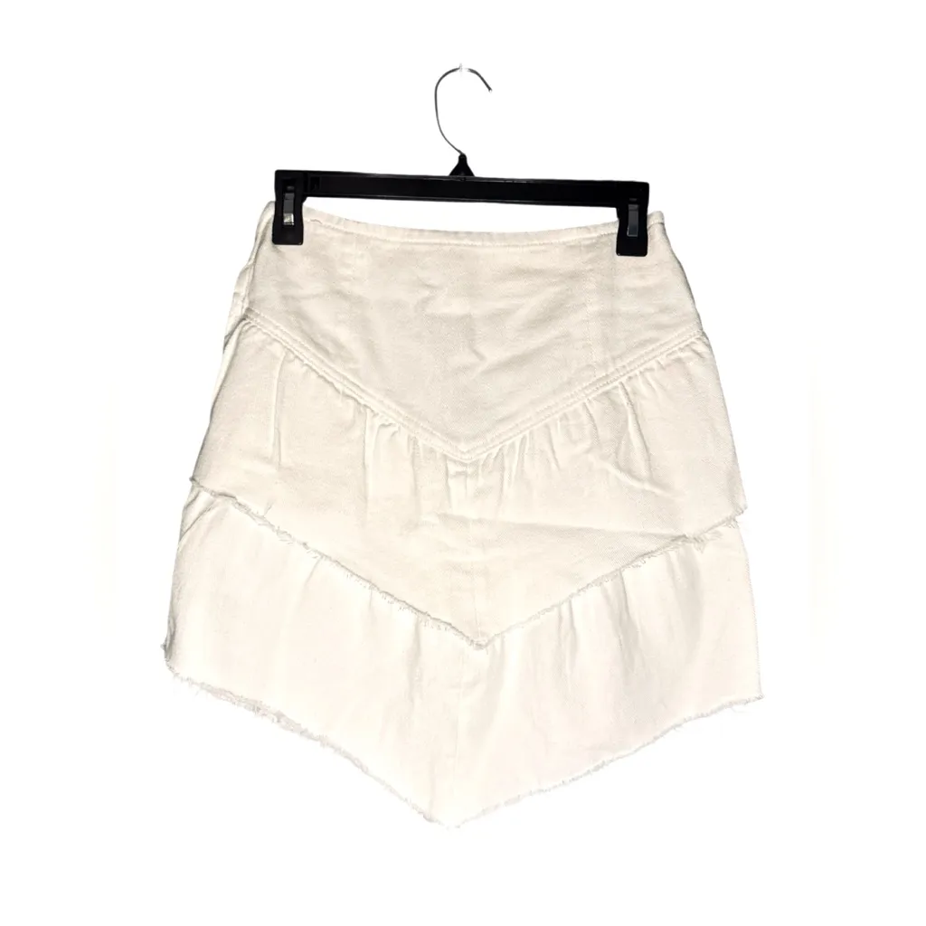 Pink Lily Off White Raw Hem Layered Skirt Pleated Side Zipper Size XS Festival‎ - Image 2