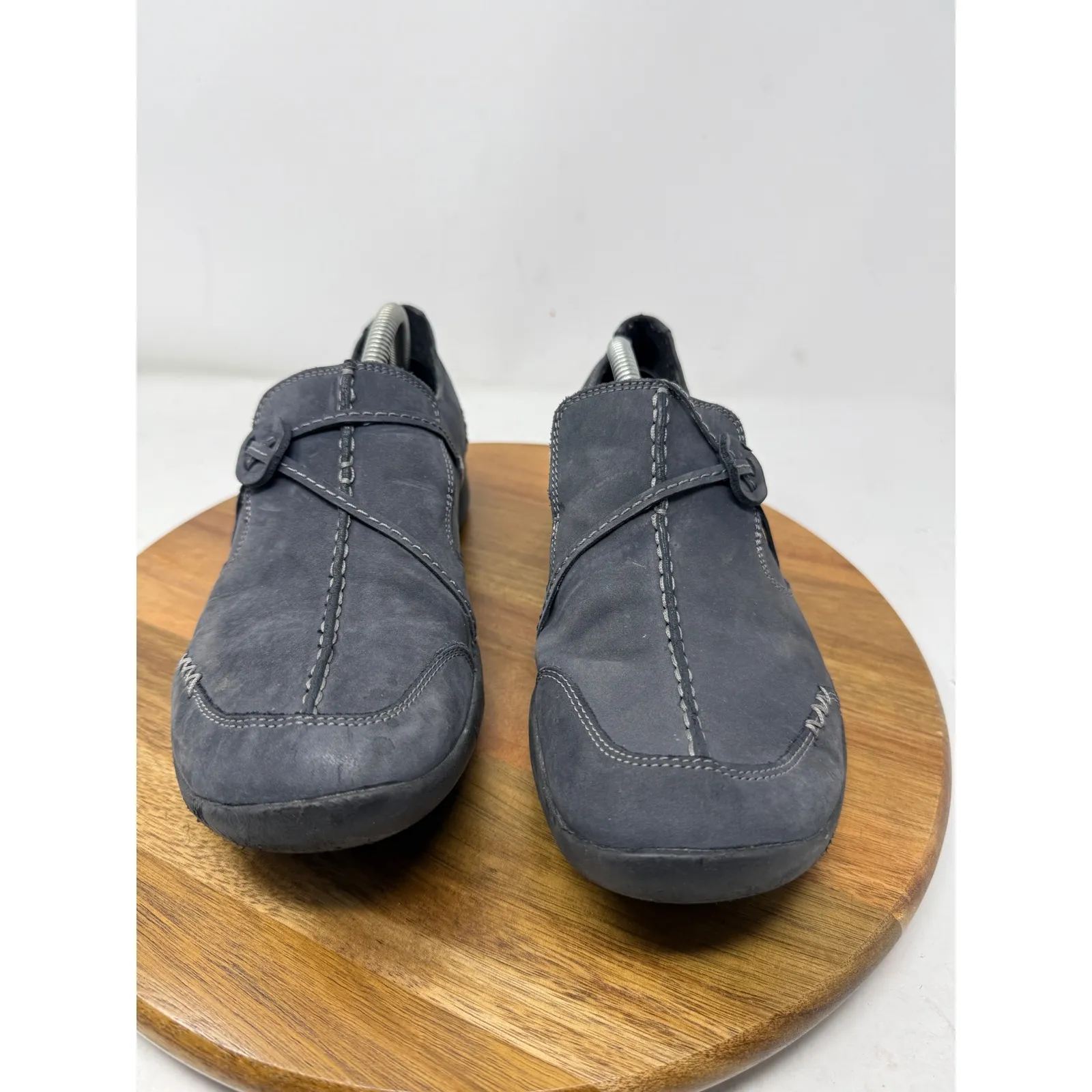 Clarks Wave Walk Leather Slip On Comfort Flat Casual Shoes Black Size 8M‎ - Image 4