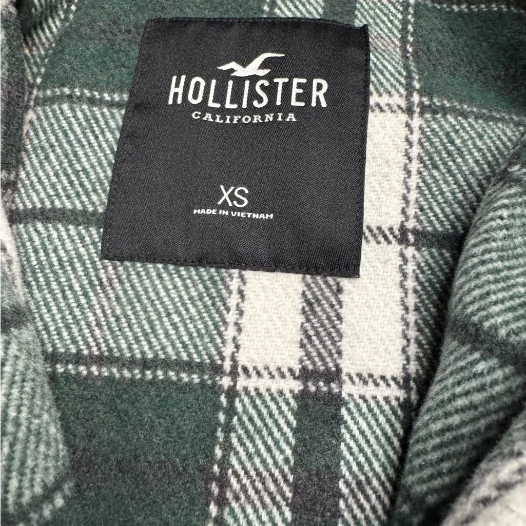 Hollister Womens XS Shacket Heavy Flannel Shirt Jacket Long Coat Green White - Image 3