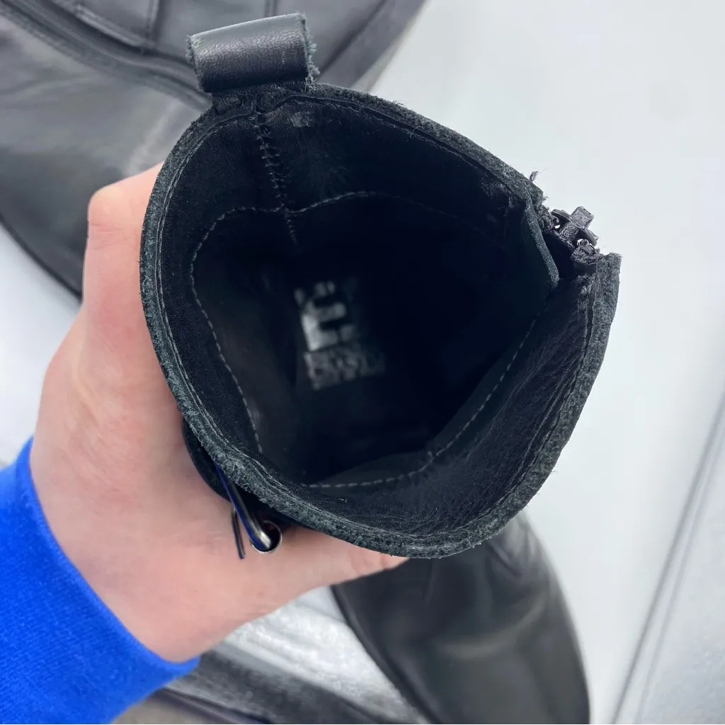 Emanuele Crasto Double Buckle Leather Moto Black Boots Size US 7 EUR 37 - Image 5