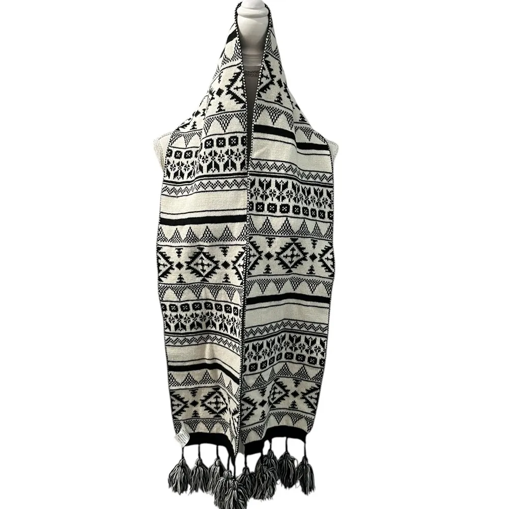 Berkshire Fashion Winter Fair Isle Print Knit Scarf Neck Warmer Tassels OS Black - Image 4