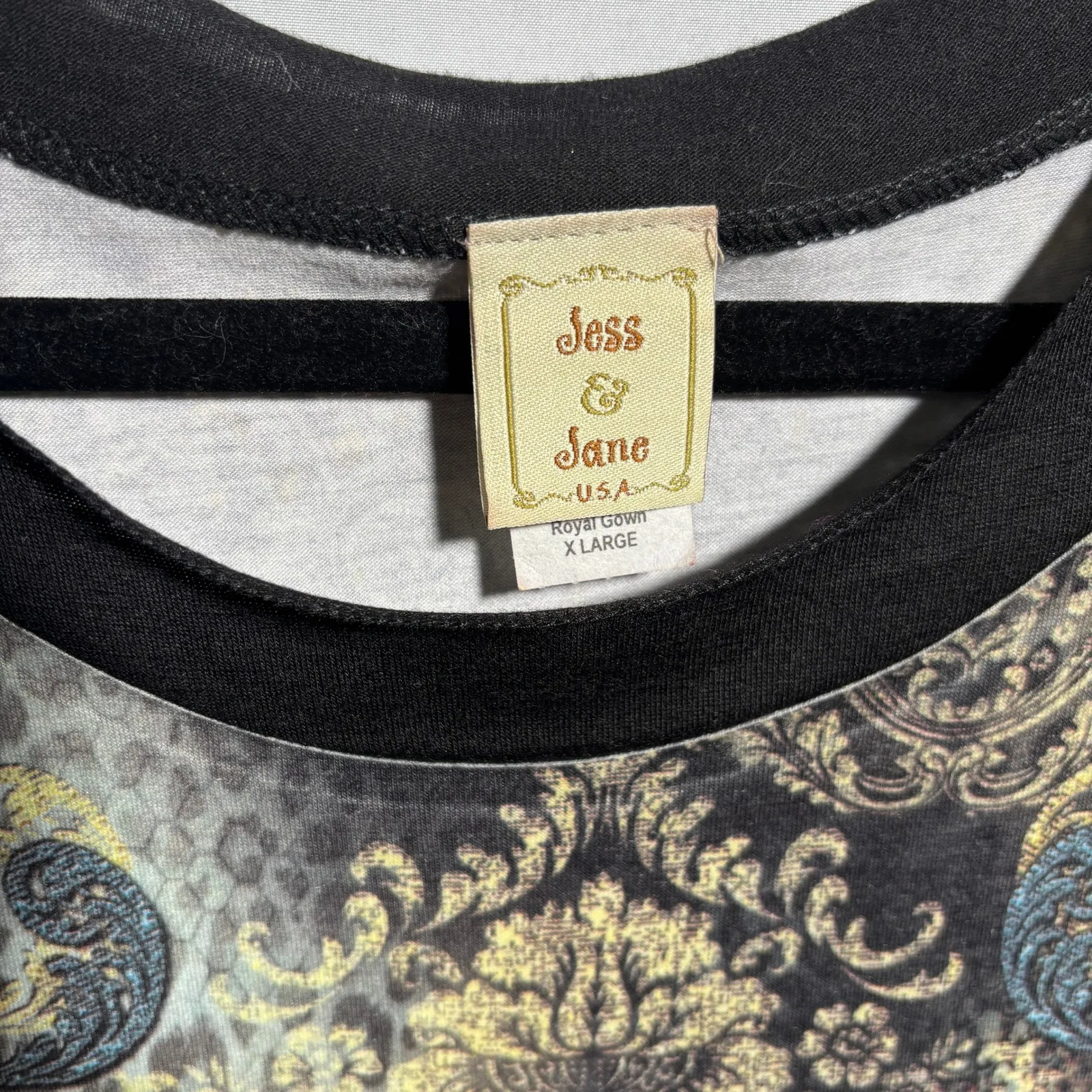 Jess & Jane Y2K Top Studded Shark Bite Hem Womens XL Animal‎ Print USA Made Black - Image 4