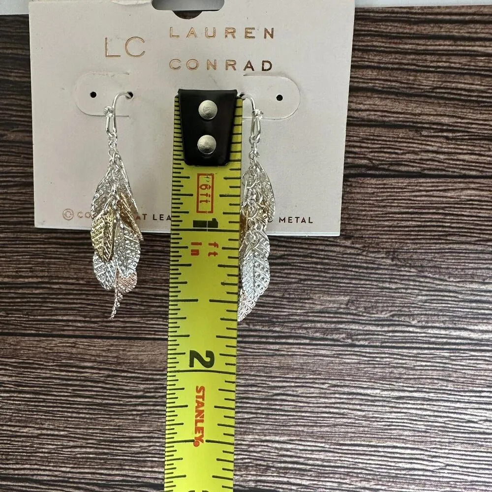 Lauren Conrad LC Tri Tone Flower Leaf Charm Dangle Drop Pierced Earrings NWT $14 - Image 4
