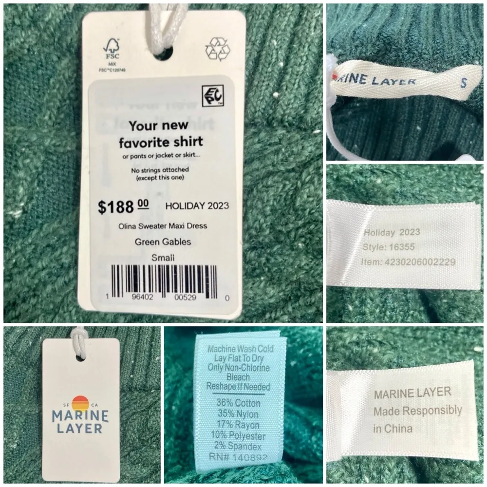 Marine Layer Olina Long Sleeve Donegal Sweater Midi Dress Green Gables Small NWT - Image 8