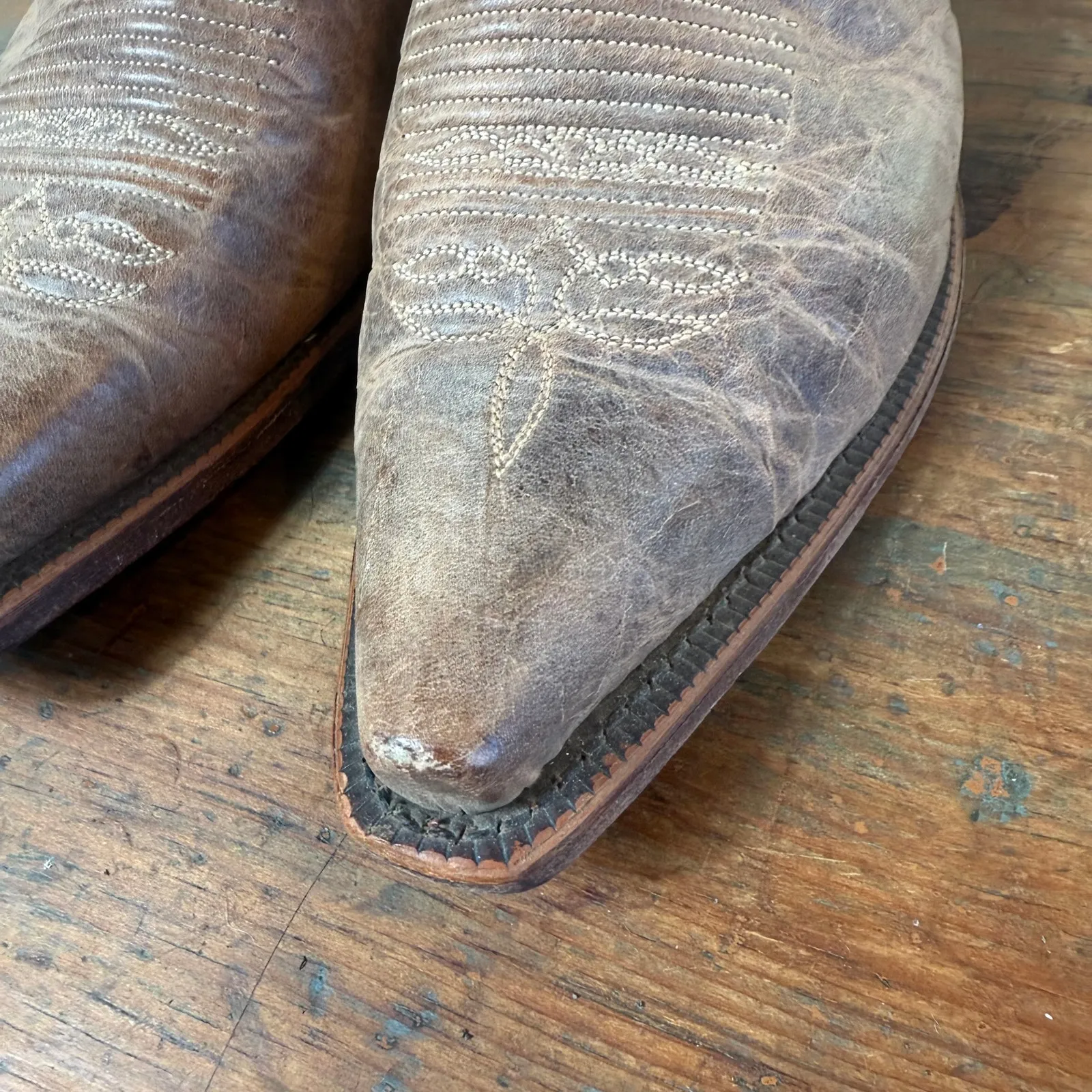 Justin 11” Bent Rail Western Boots, Puma Tan SZ 11 Western Cowgirl Ranch Patina - Image 7