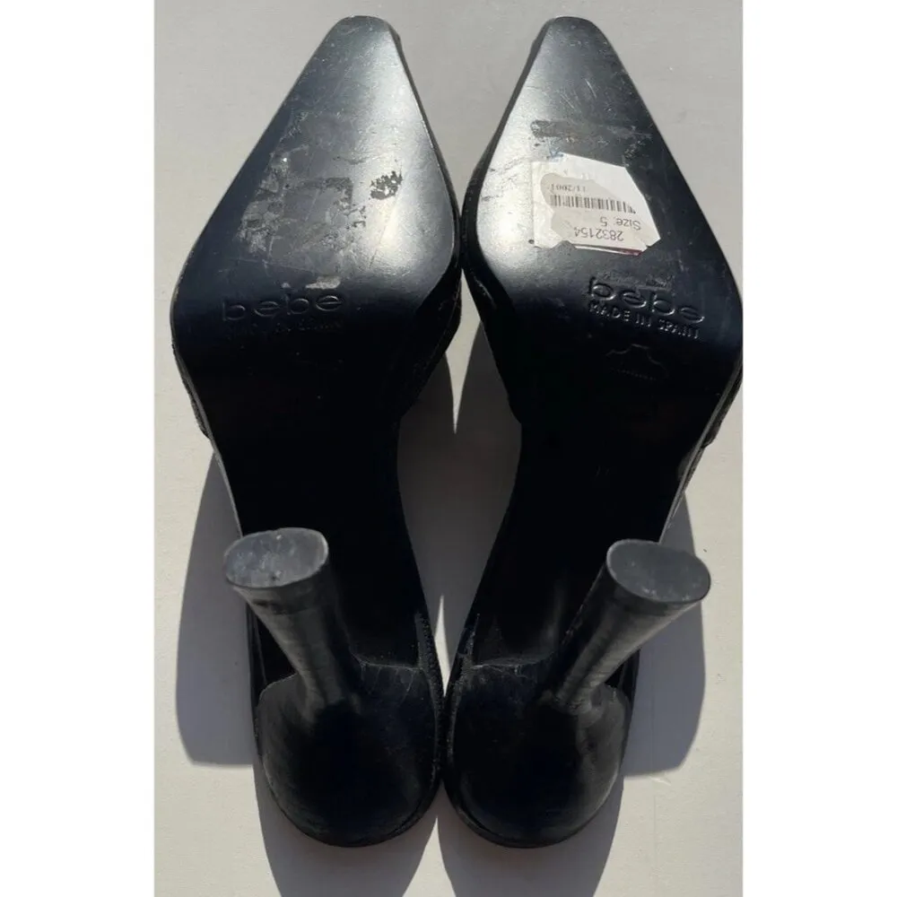 Bebe Women’s Sz 5 Black Crocodile Leather Platform Stiletto Heels Made in Spain - Image 11