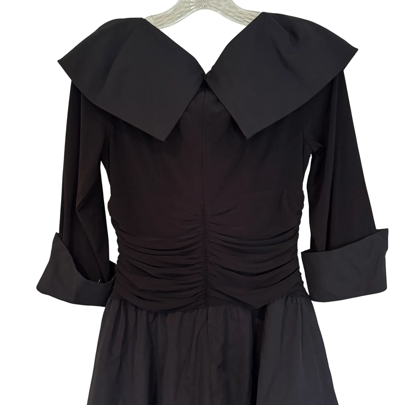 Eliza J Midi Dress Ruched Fit & Flare Women's 8 Black Retro Rockabilly Feminine - Image 10