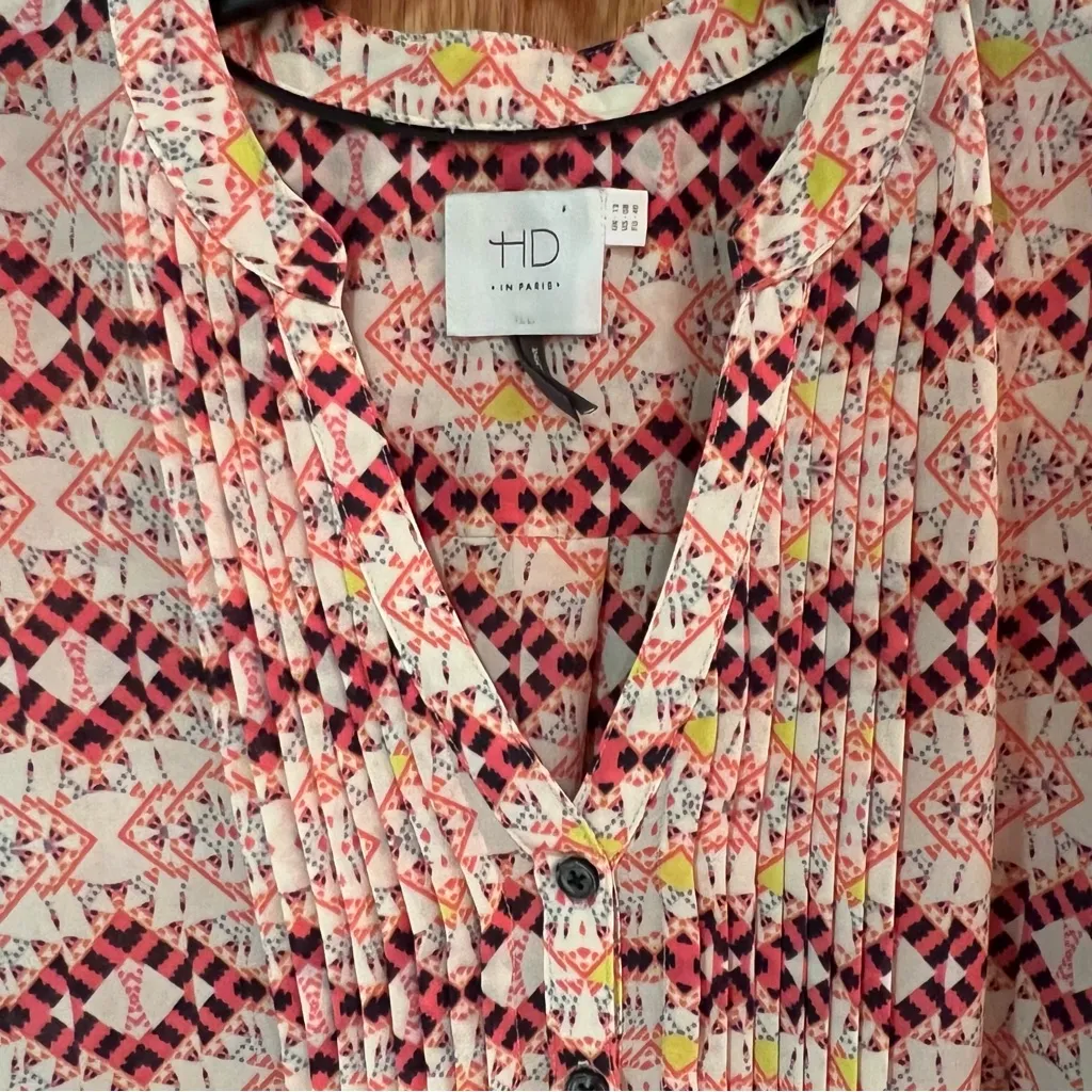 HD‎ in Paris x Anthropologie Kaveri Henley Printed Long Sleeve Blouse Size 8 - Image 7