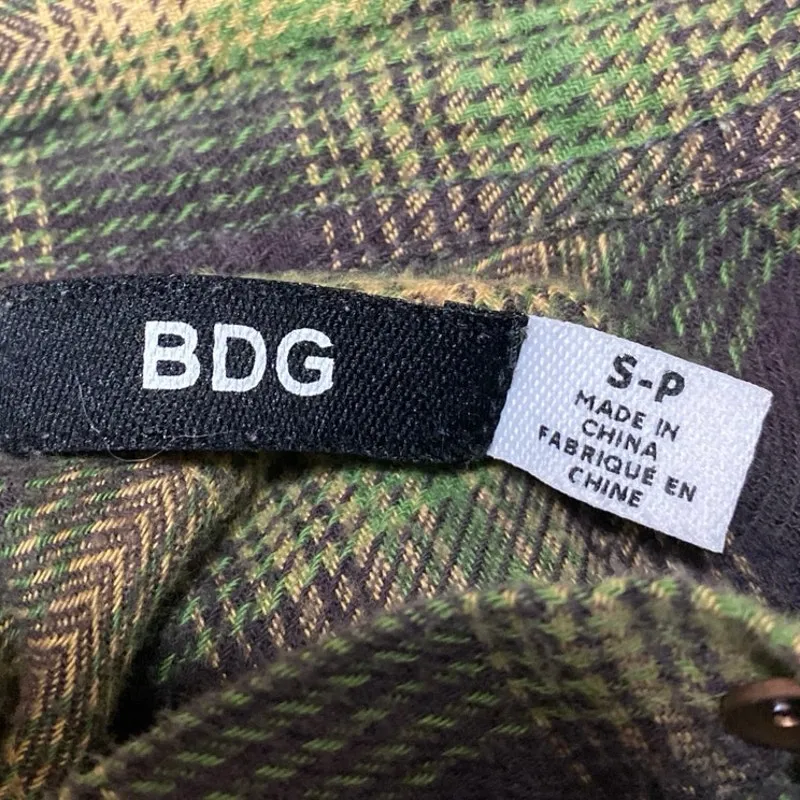 Urban Outfitters BDG Green Plaid Check Flannel Long Sleeve Button Down Shirt S - Image 3