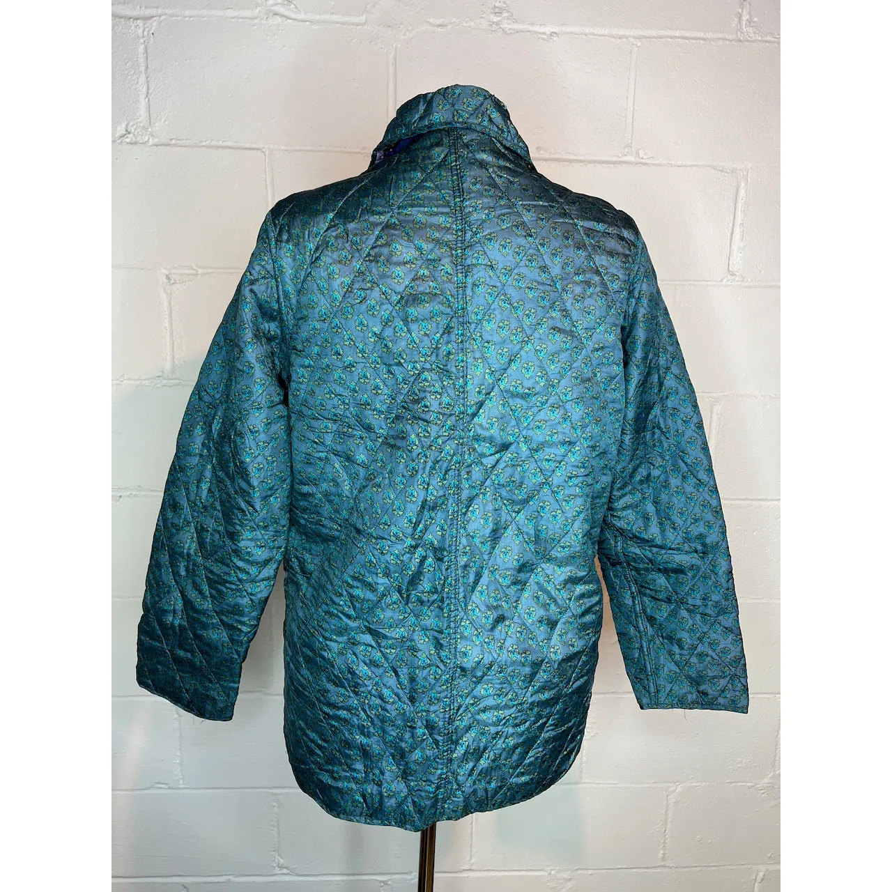 Jacket Quilted silk reversible bright green blue pink Size XL - Image 8