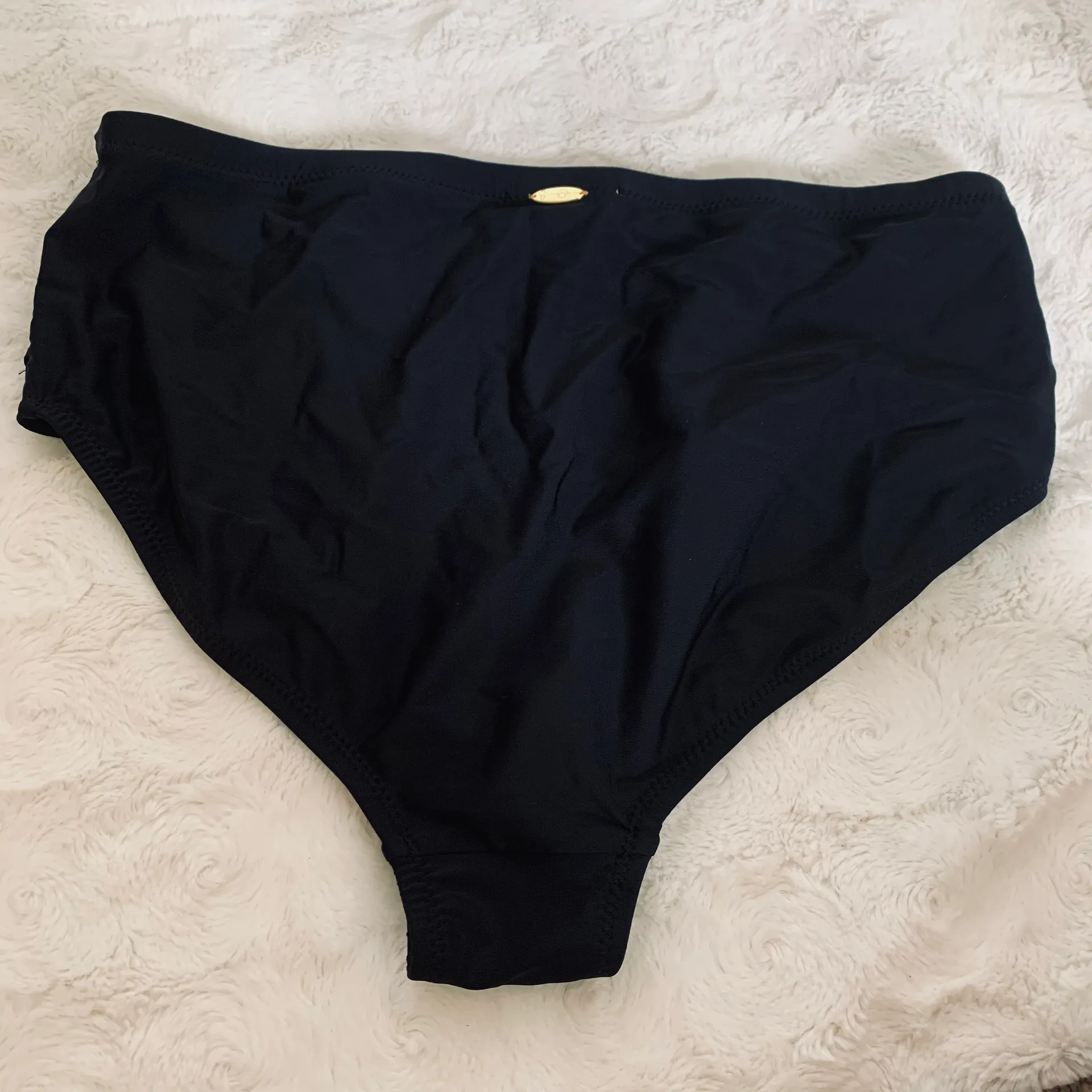 Solid Black Side Shirred High Waisted Bikini Bottom - Image 6