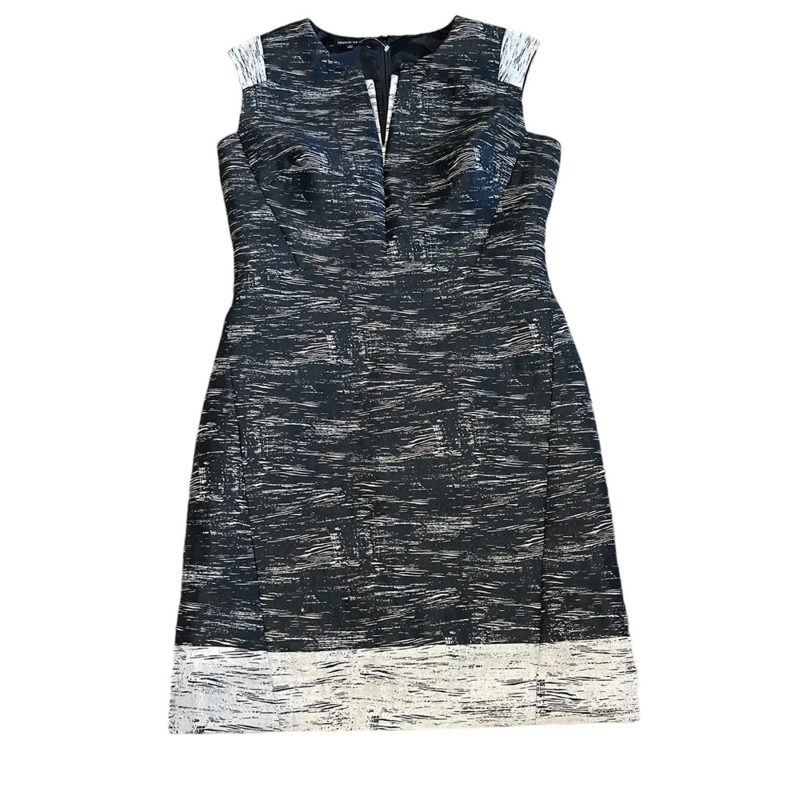 Lafayette 148 New York Size 6 Zelina Black Tan Sleeveless V Neck Sheath Dress - Image 4