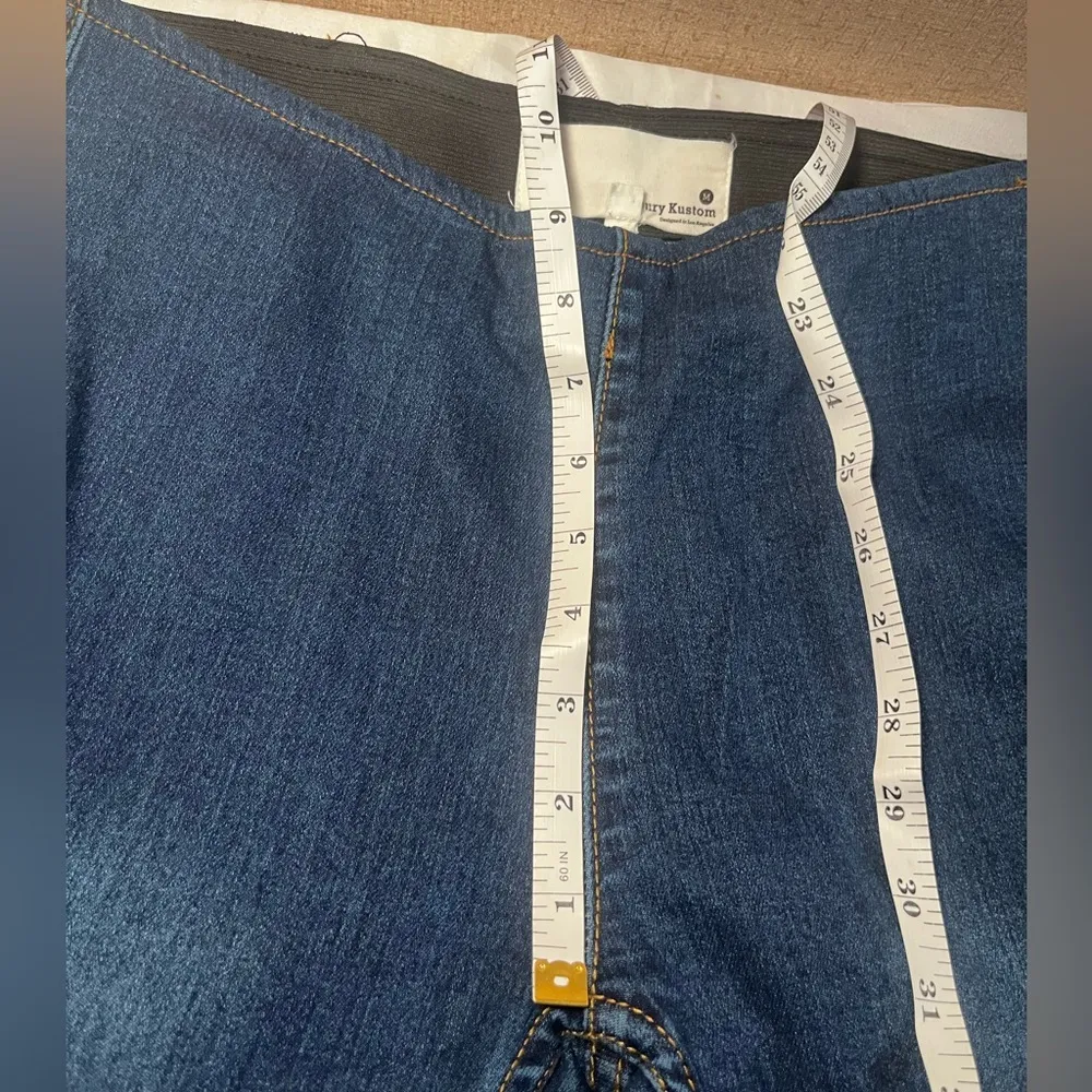 Newbury Kustom Womens Dark Blue Jeans M Mid Rise Flare Stretch Wash Pull On - Image 10