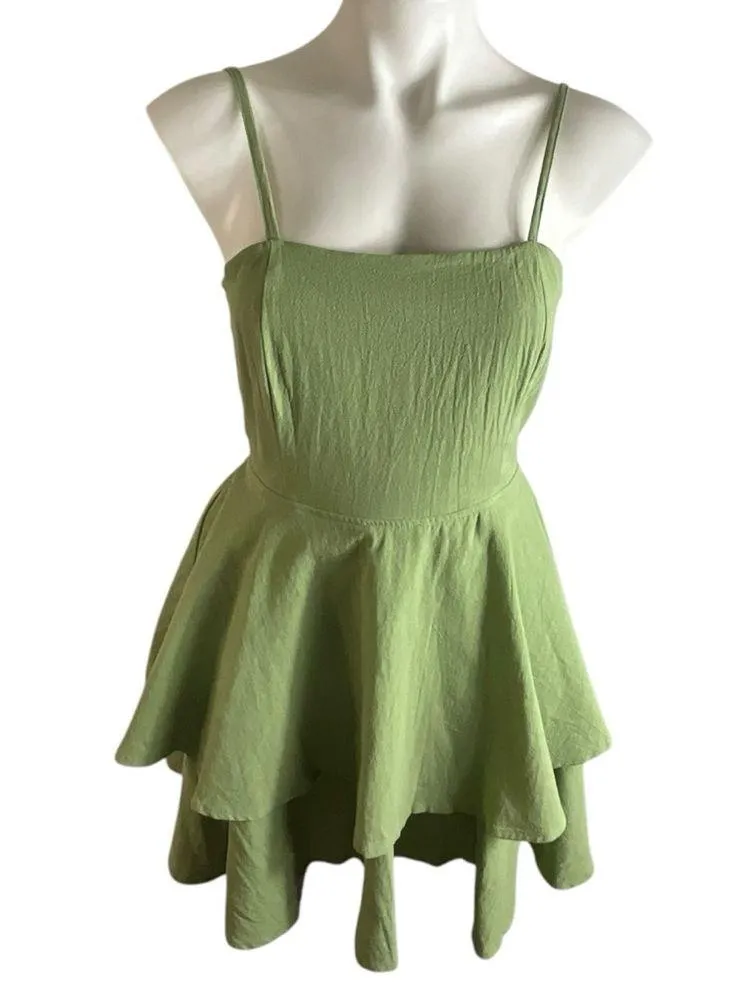 Halara Backless Adjustable Straps Green Sleeveless Tiered Dress - Image 6