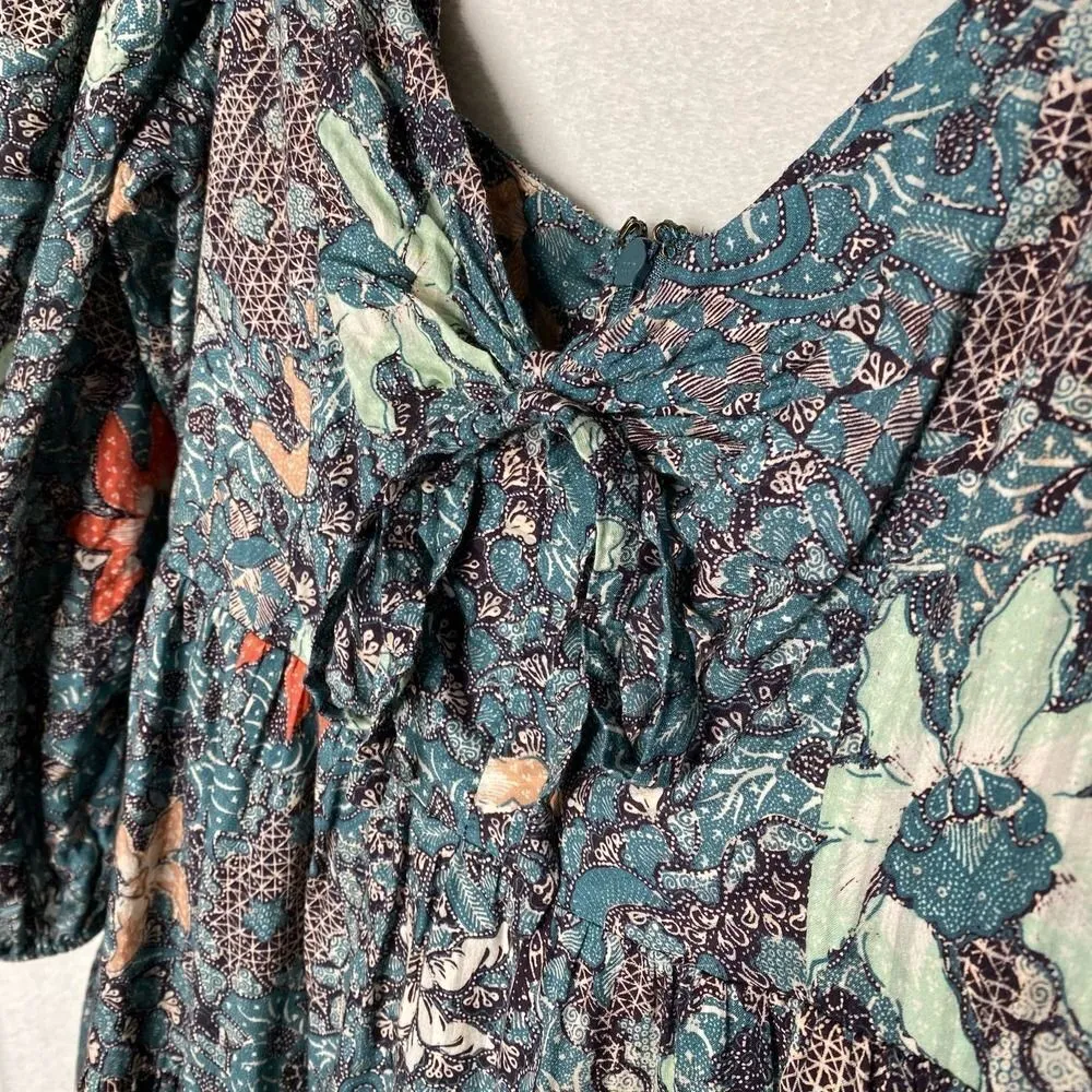 Ulla Johnson Kemala Floral Poplin Midi Dress Malachite Prairie Size 6 Blue Green - Image 4