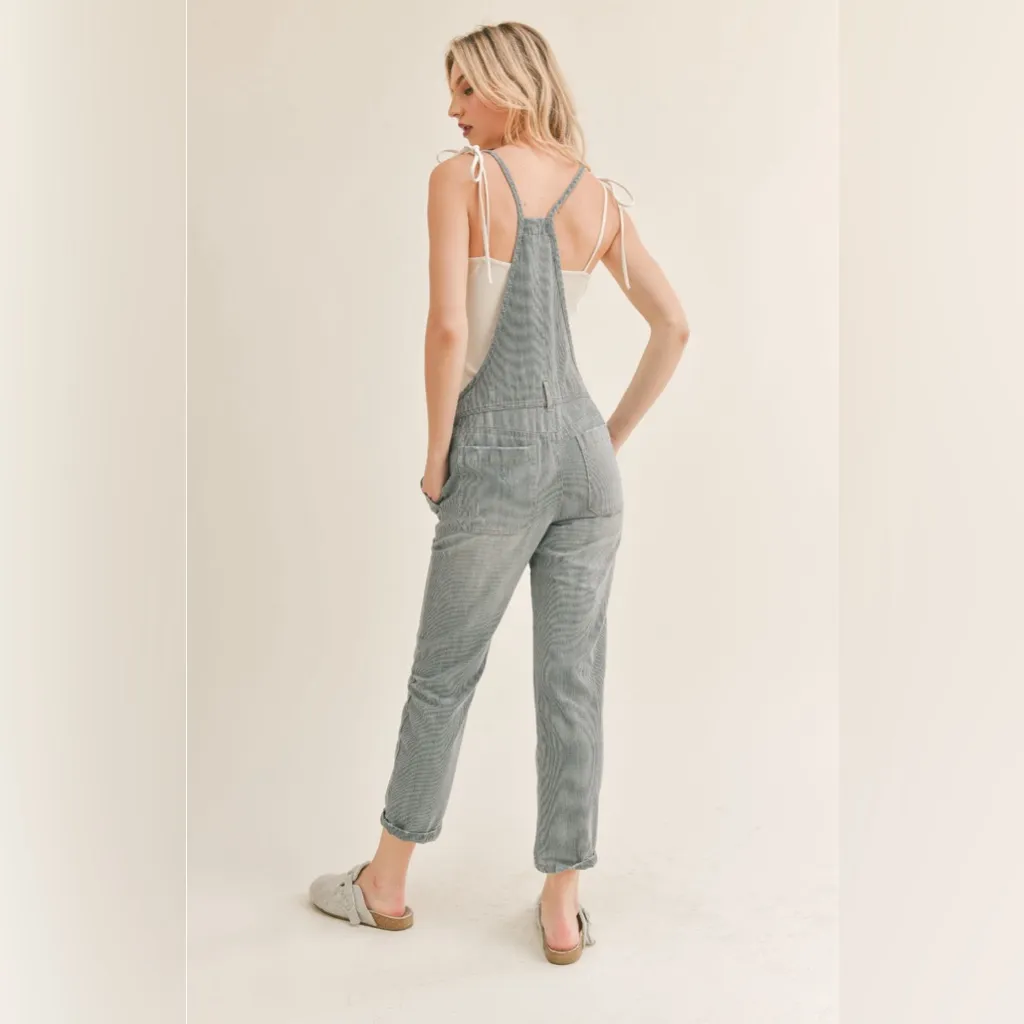 Sage The Label Blue and White Striped Overalls Size Medium NWT‎ - Image 4