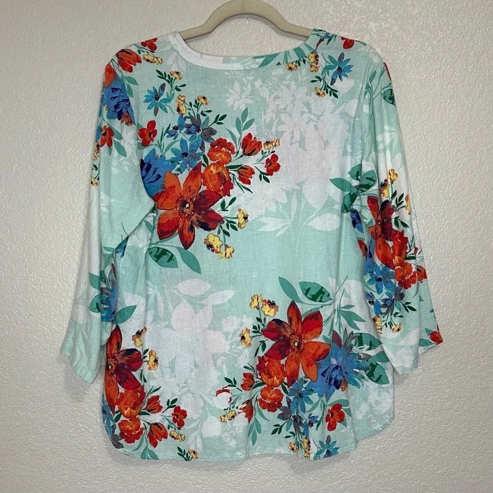 Van Heusen Linen Blend Floral 3/4 Sleeves Top - Image 5