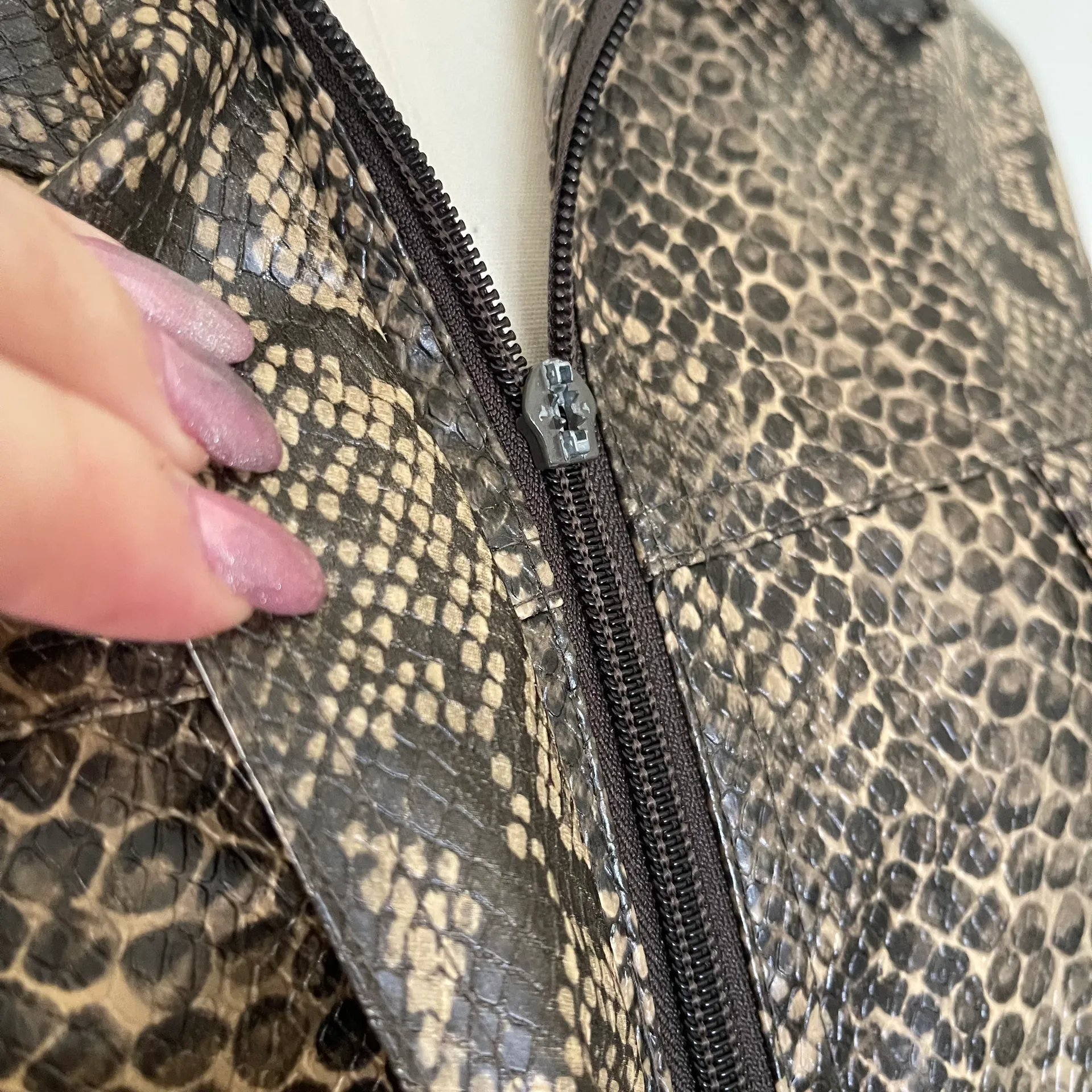 Vintage Fu Da Sport Cropped Faux Snakeskin Jacket Brown Size M - Image 4