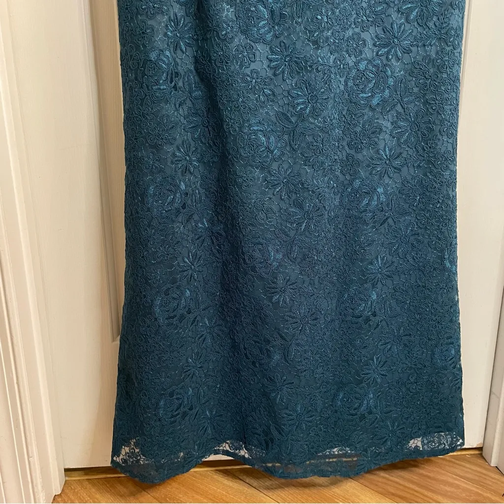 J S Collections Teal Lace Blouson Gown Dress With Liner Size 14 - Image 4