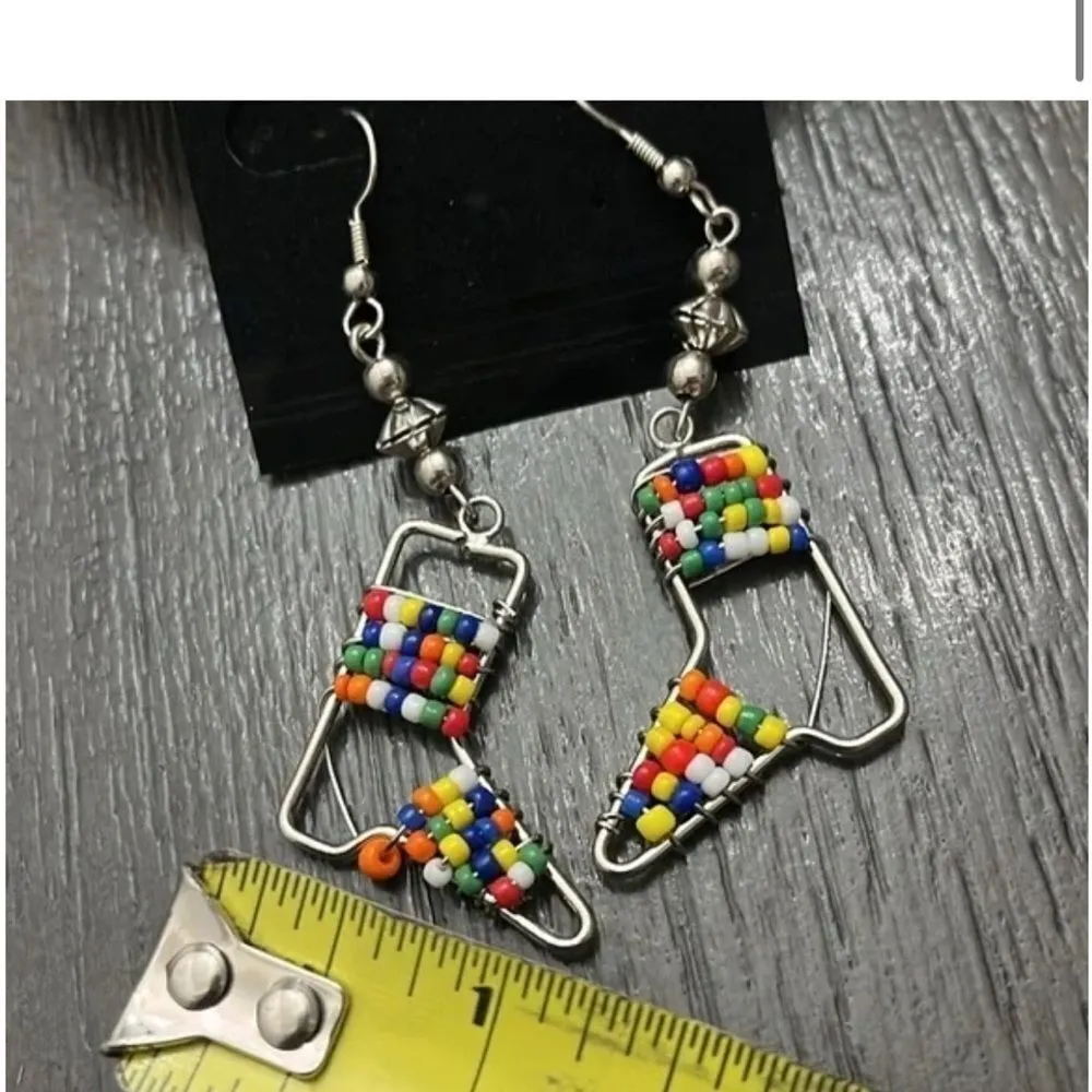 Cowgirl Boots Earrings Mardi Gras Earrings Western Beaded New Orleans‎ Nola NEW Silver - Image 4