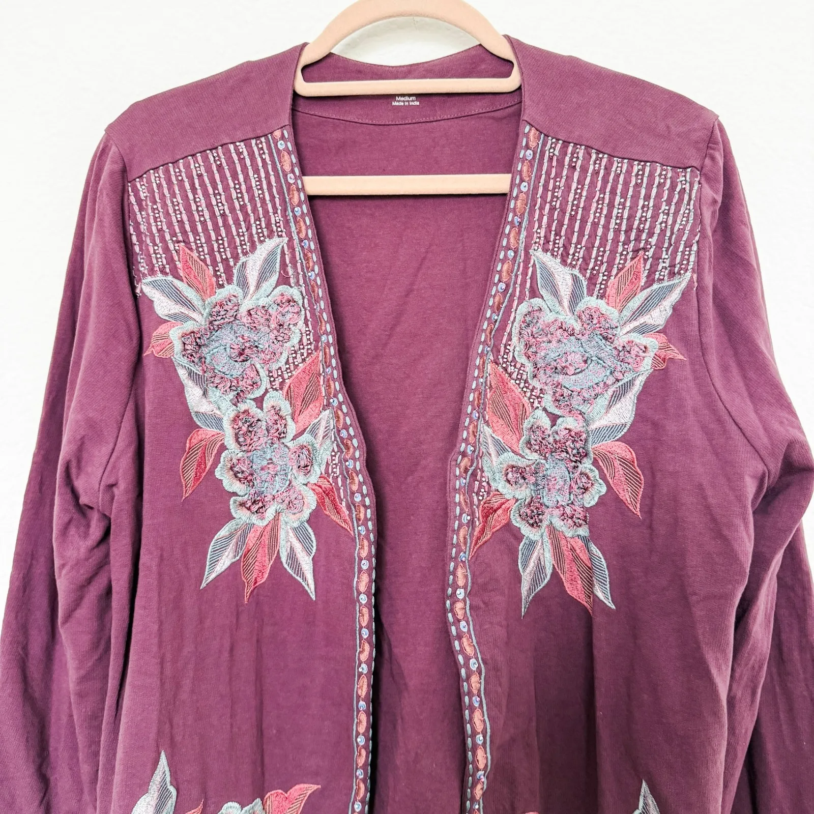 Soft Surroundings Womens Cardigan Size M Purple Embroidered Boho Artsy Cottage‎ - Image 2