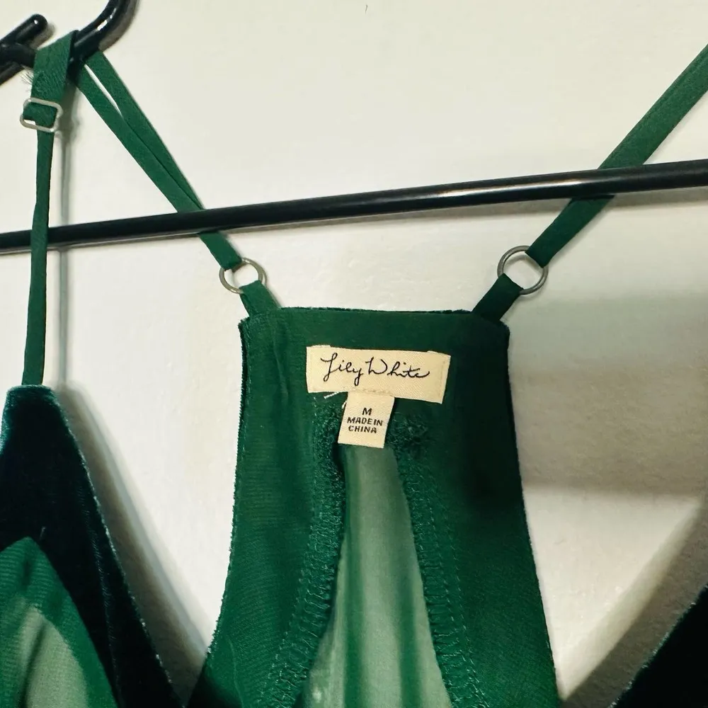 Lily White Sheer Emerald Green Racerback V-Neck Straps Mesh Mini Dress Size M - Image 3