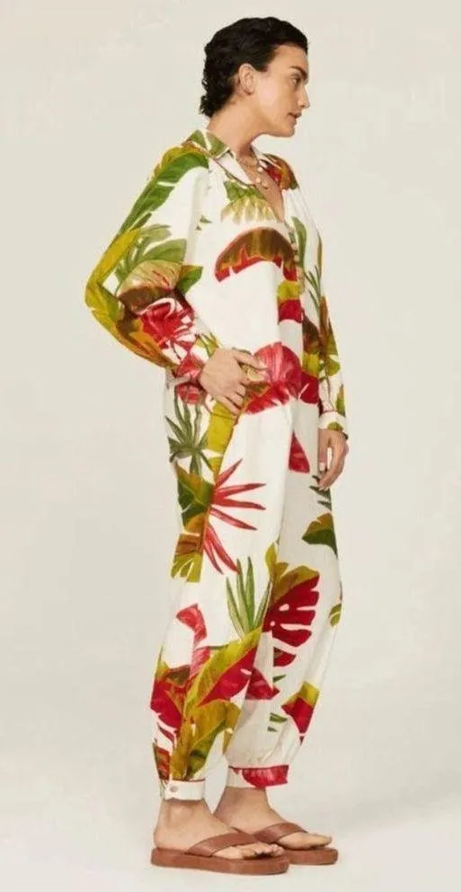 Farm Rio Spring Forest Jumpsuit Leaves Jungle Rainforest Tropical Floral Size L - Image 5
