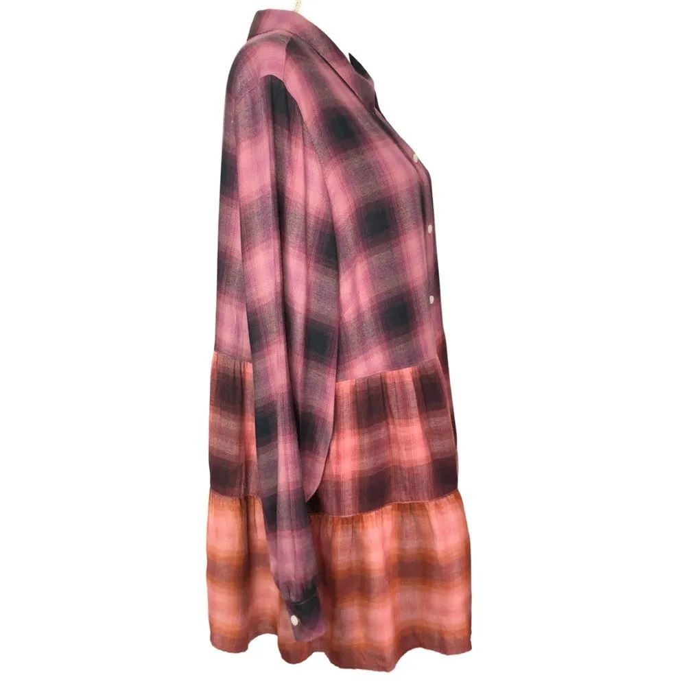J.Jill Purple Pink Ombre Plaid Flannel Tunic Tiered Button Front Shirt - Image 5