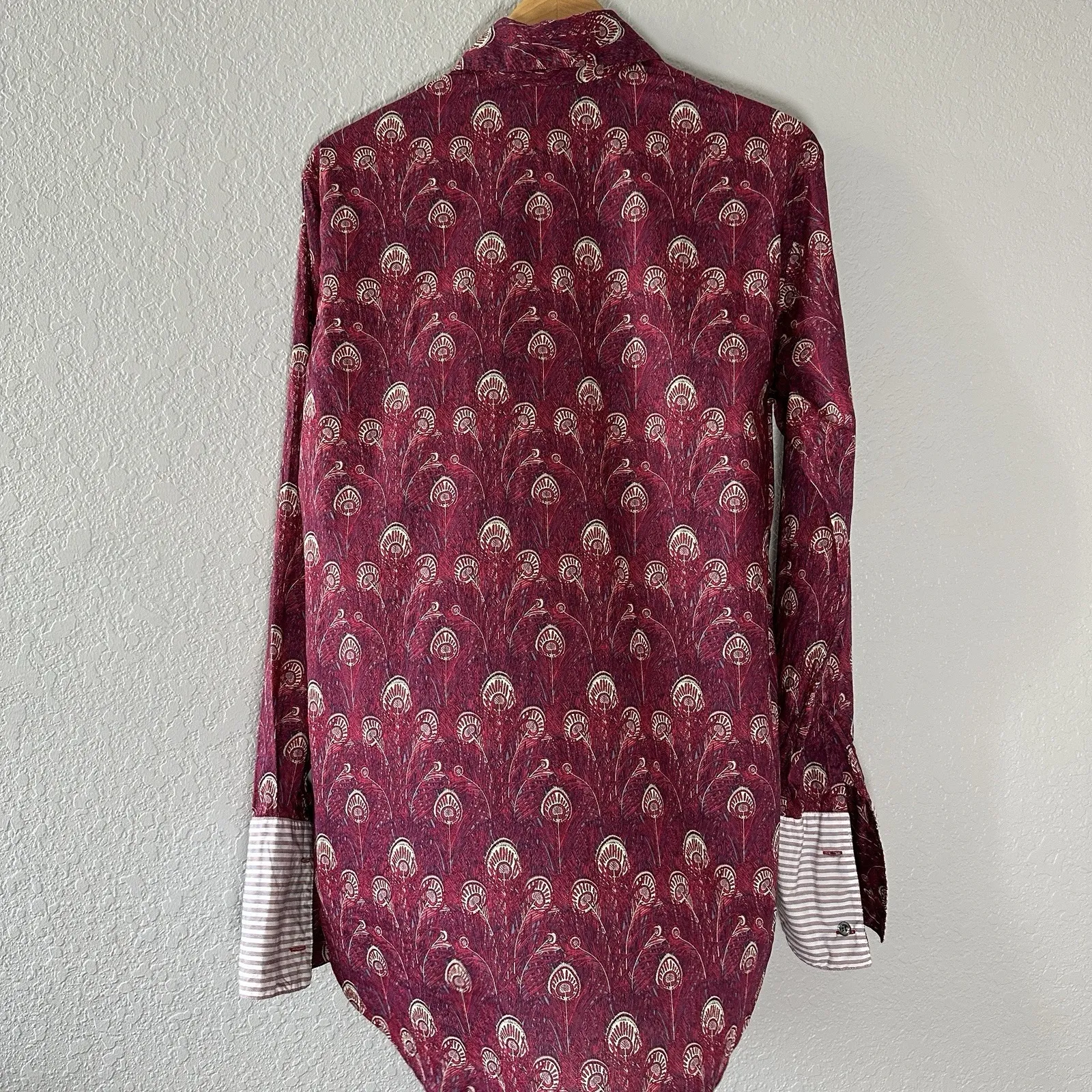 Field Womens Shirt M Made in England Peacock Print‎ Cotton Retro Long Sleeve Size M - Image 2