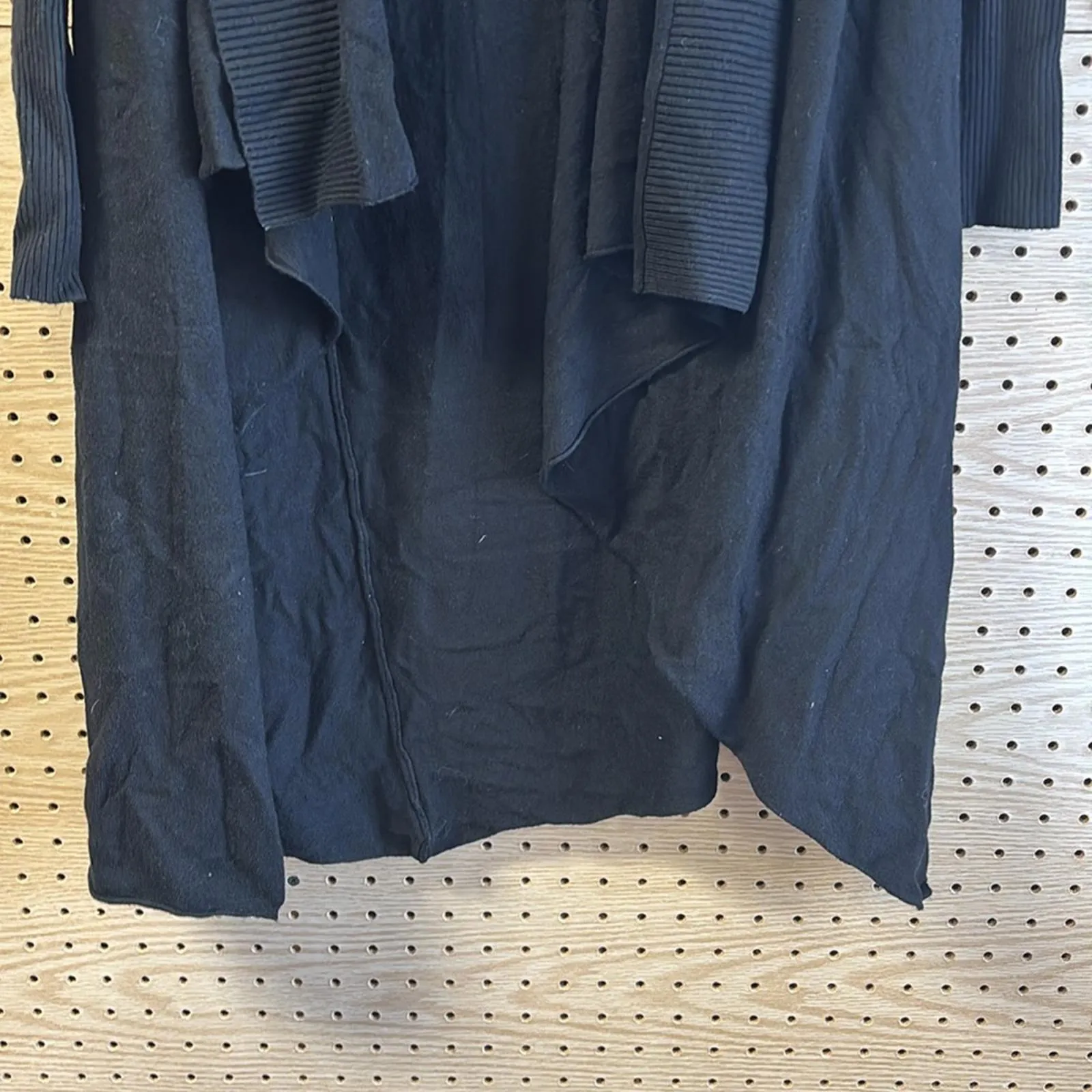 Black Open Front Cascading Removable Faux Fur Collar Sweater Cardigan Minimal Size M - Image 5