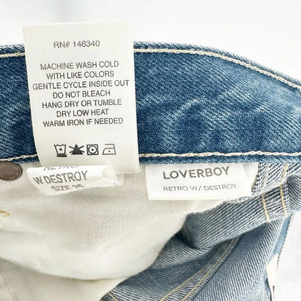AMO Destroyed Loverboy Jeans Cropped Straight Distressed Retro Wash Women's 25 Blue - Image 11