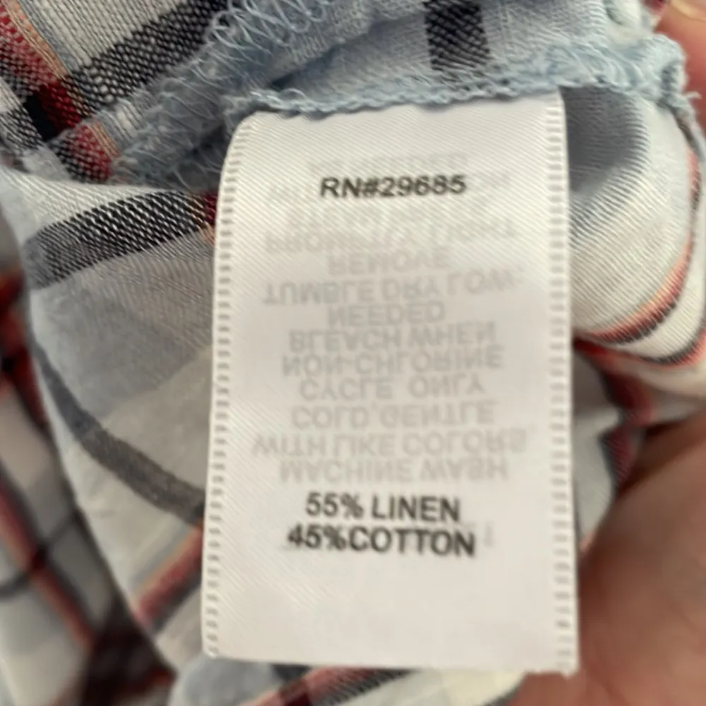 Pendleton Plaid Linen Blend Button Down Shirt Small - Image 5