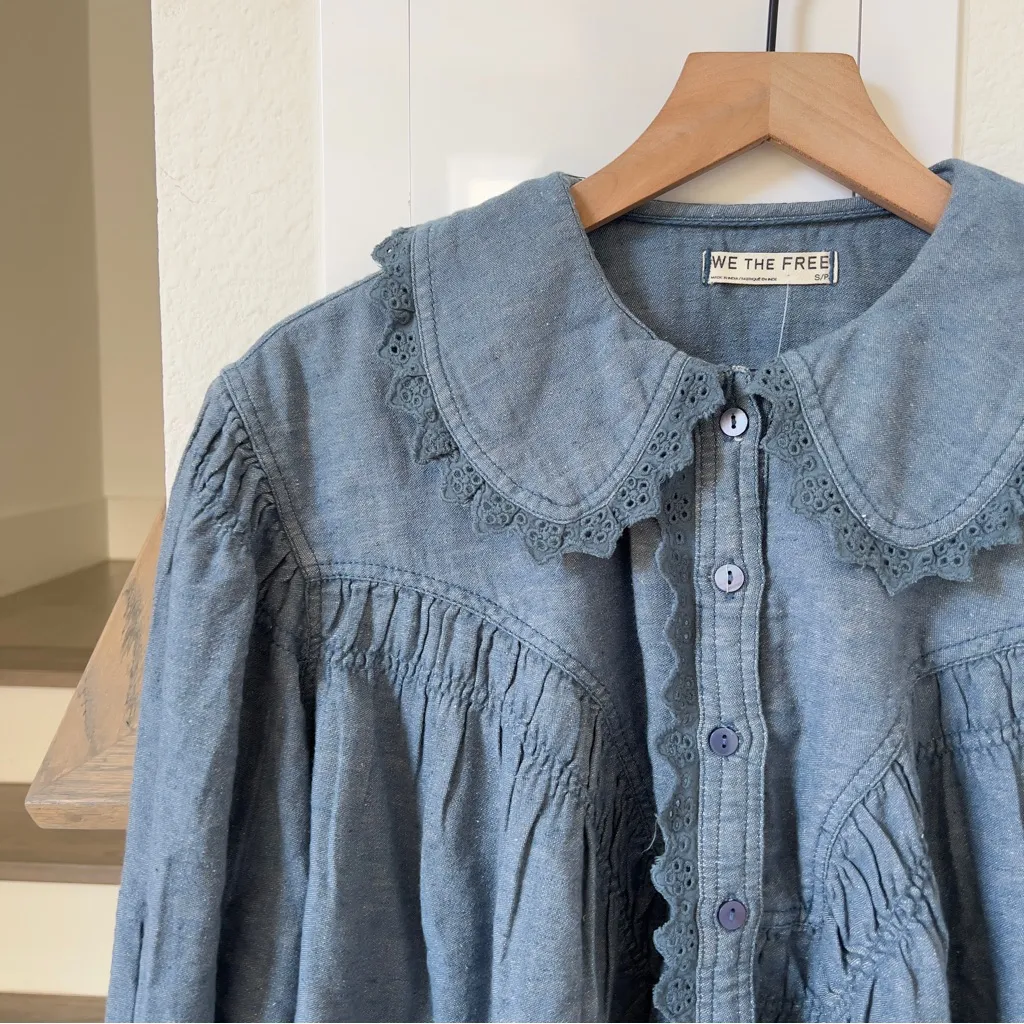 NWT Free People We The Free Baby Blues Summit Shirt in Blue - Image 6