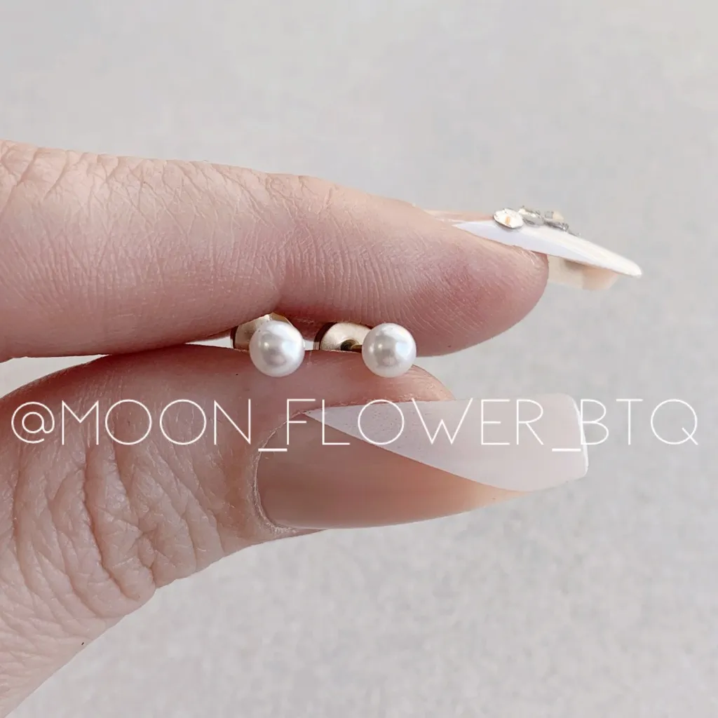 Tiny Rose Gold Pearl Flat Back Earrings Pink - Image 2