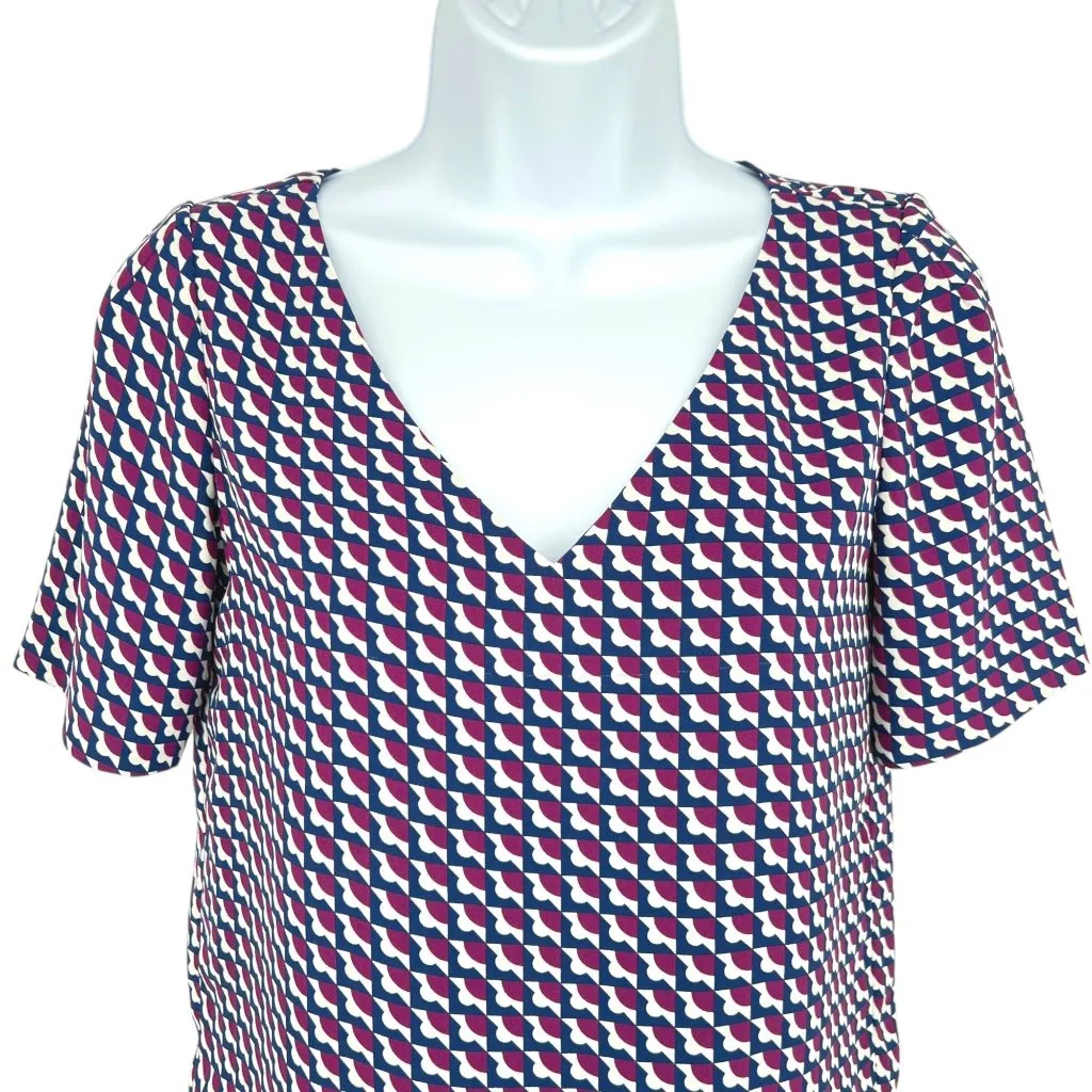 Babaton V-Neck Short Sleeve Multicolor Geometric Pattern Blouse Size XXS - Image 2