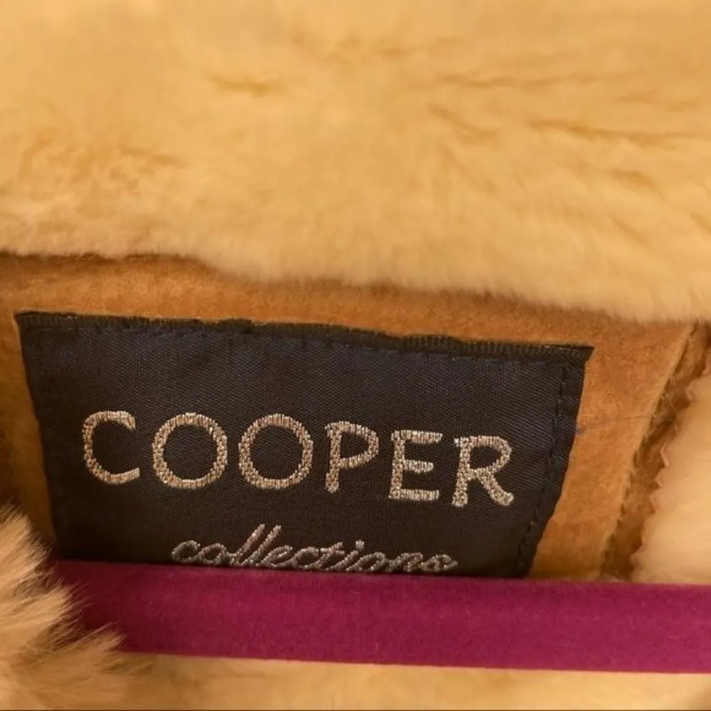 Copper collection leather faux fur lined jacket coat horn type buttons hooded sm Tan - Image 4