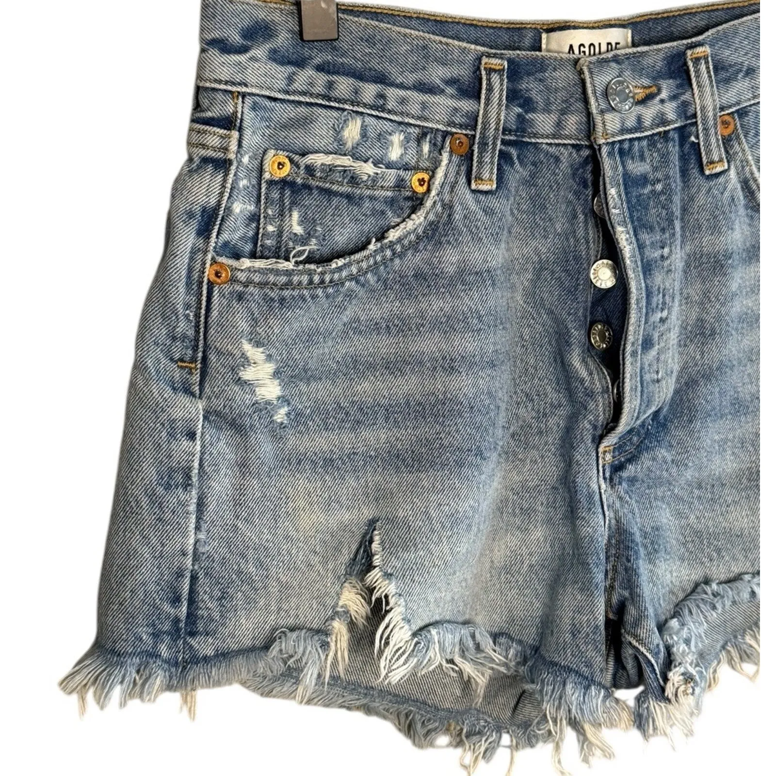 Agolde Women’s Sz 25 Parker Denim Shorts Distressed Raw Hem Cotton - Image 3