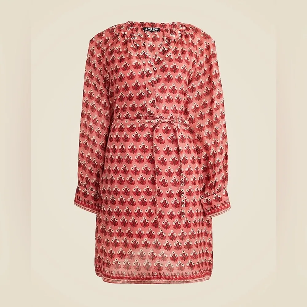 New! J. Crew Cabana Mini Dress in Block Print 100% Ramie - Coral Multi - 3X - Image 2