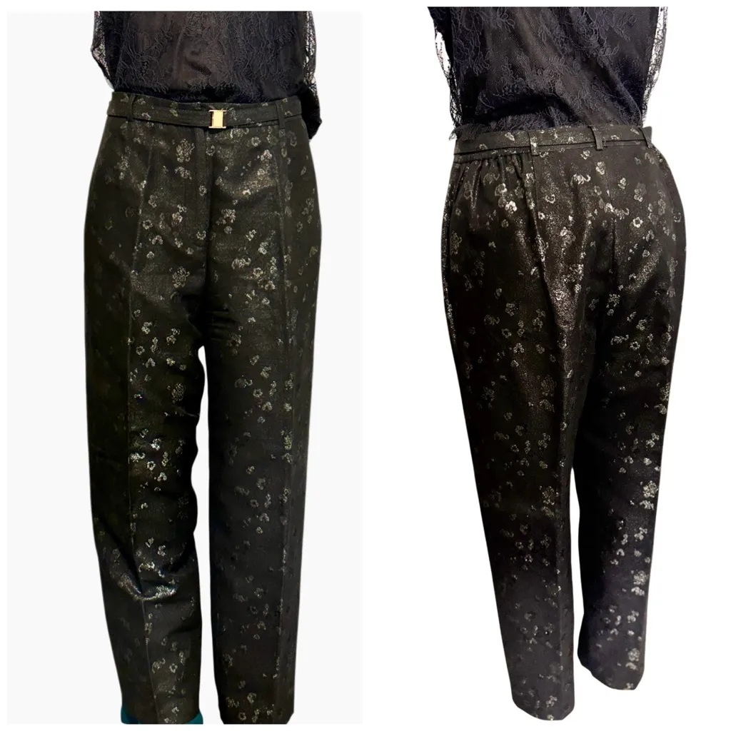 Alfani Black Pant with Metallic Floral Prints - Image 2