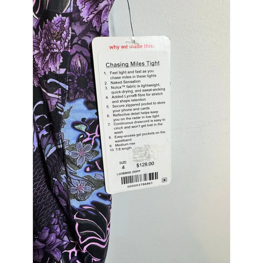 Lululemon 4 Chasing Miles Tight 25" Memoir Purple Zip Pocket Nulux RARE Leggings - Image 10