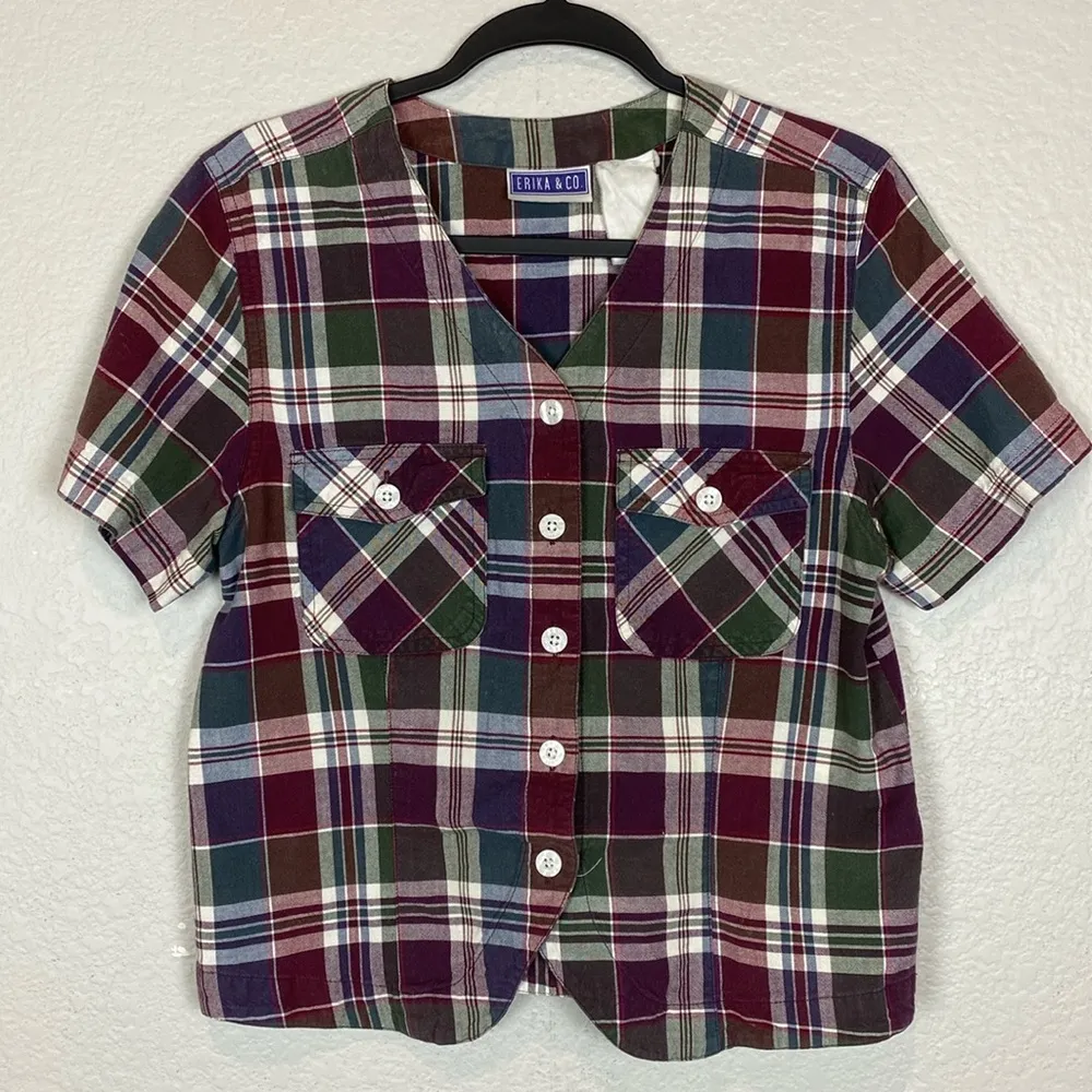 Erika Vintage plaid button front blouse - Image 2