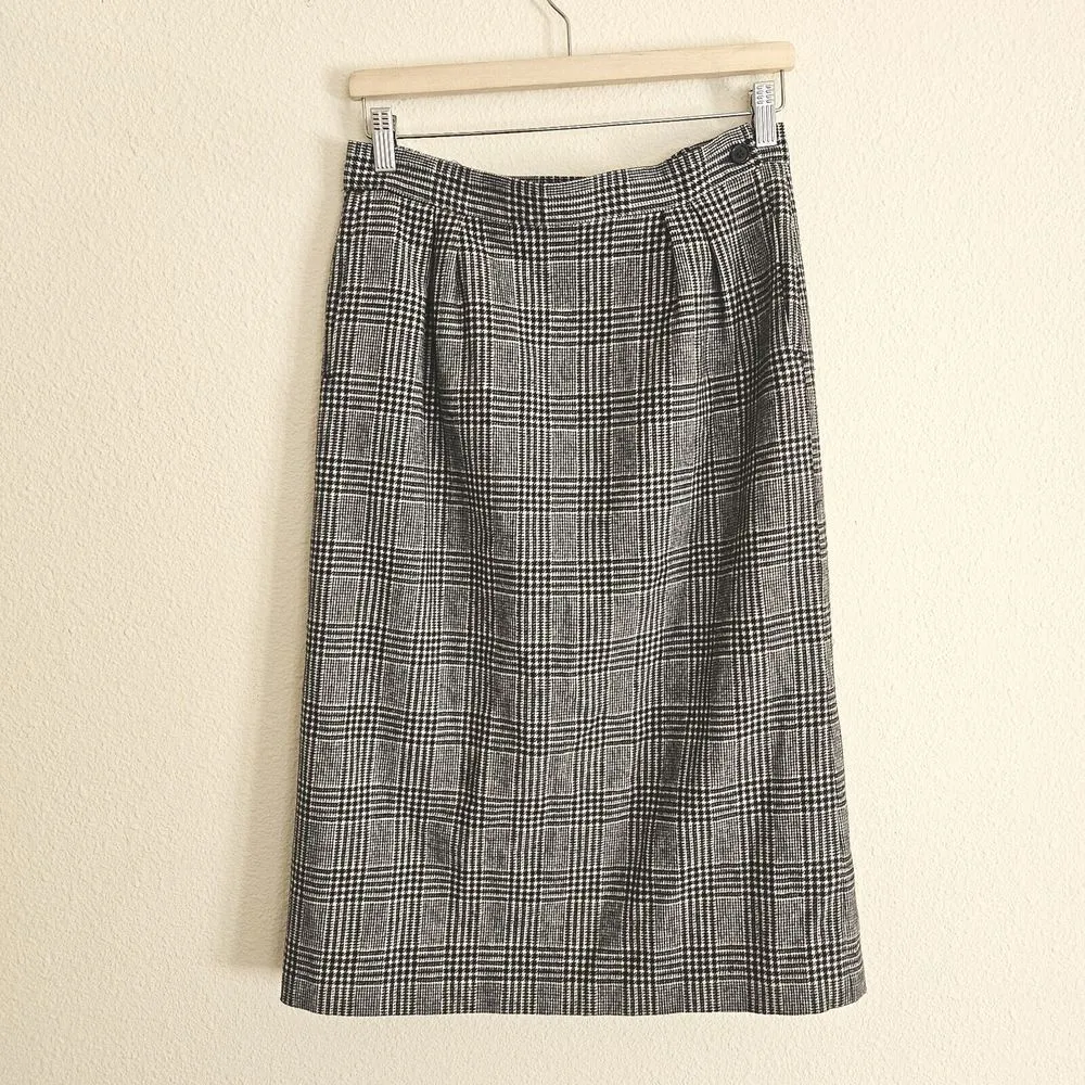 Vintage Pendleton Gingham Pencil Skirt Virgin Wool Size 8 Winter Black White - Image 2