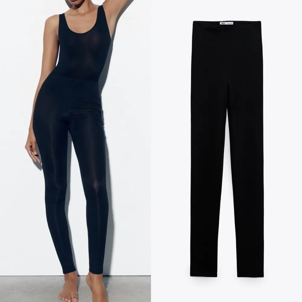 Zara New Women Black Sexy Fitted See-through Leggings‎ with Elastic Band Size M - Image 2