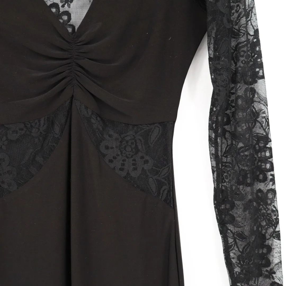 ARDEN B Black Lace Sleeve V Neck Ruched Sheath Mini Dress Size S - Image 4