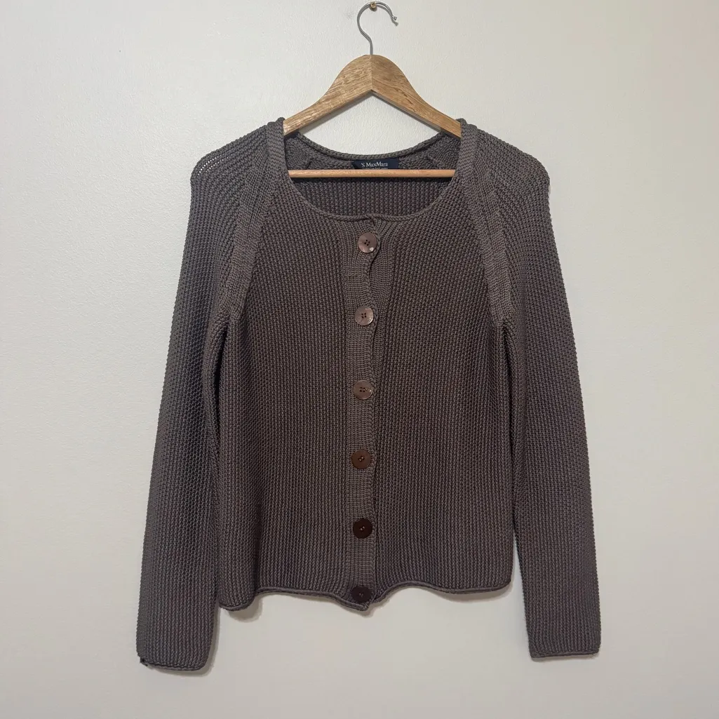 MaxMara Silk Knit Cardigan Sweater Size Medium Brown Knit Jumper Chunky - Image 9