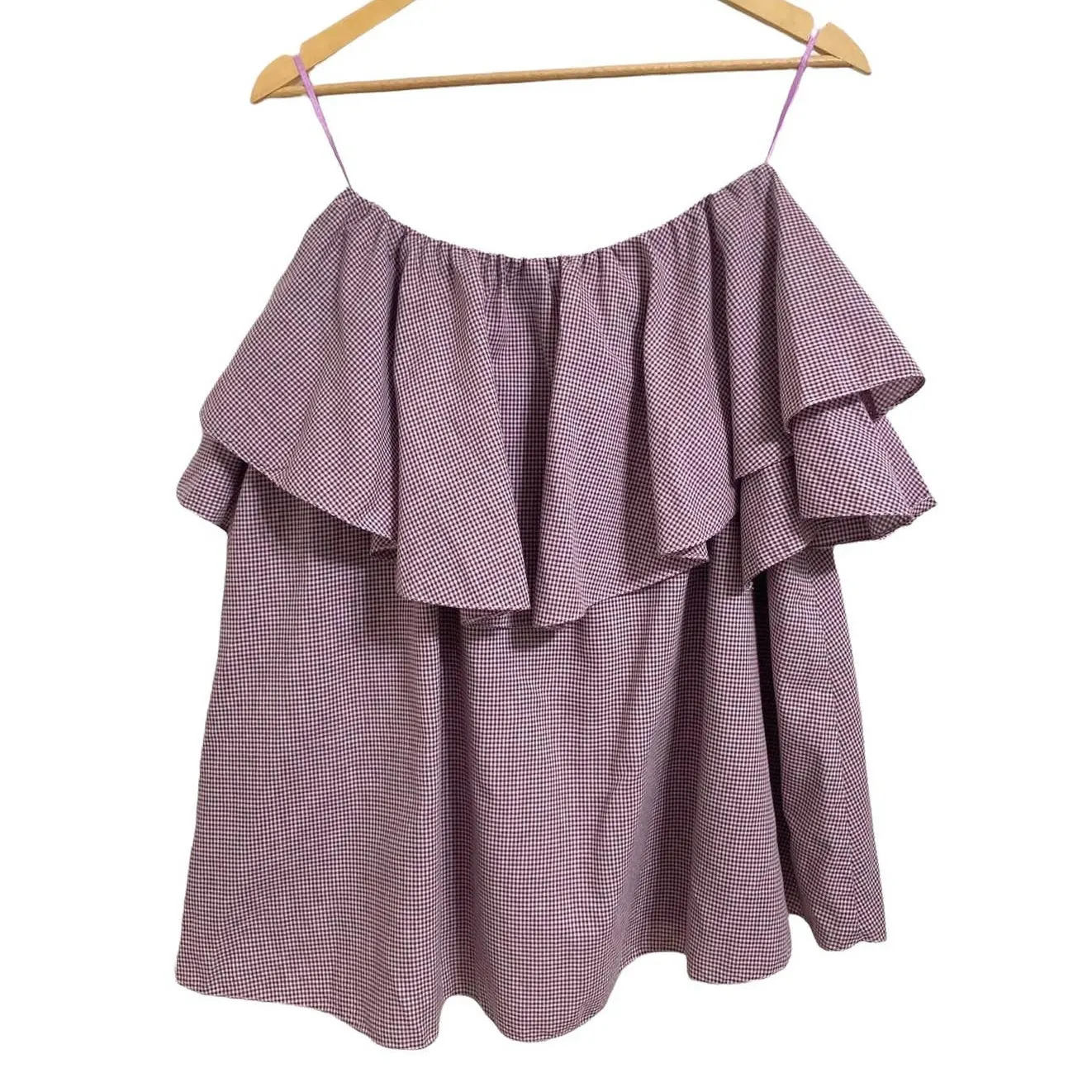 MLM New Berry Gingham Off‎ Shoulder Blouse Size Small $150 Purple - Image 6
