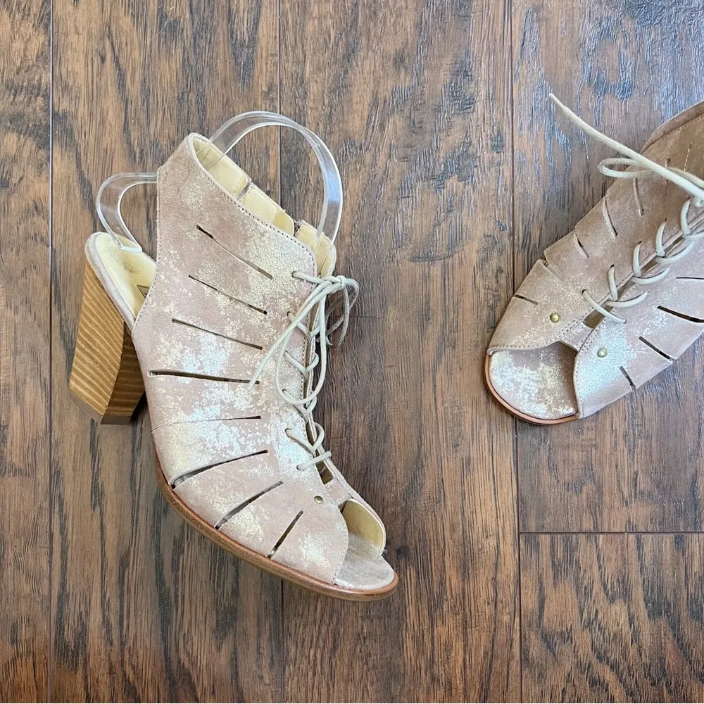 Paul Green • Cosmo peep toe sandal heeled lace up gold gladiator cage bootie - Image 6