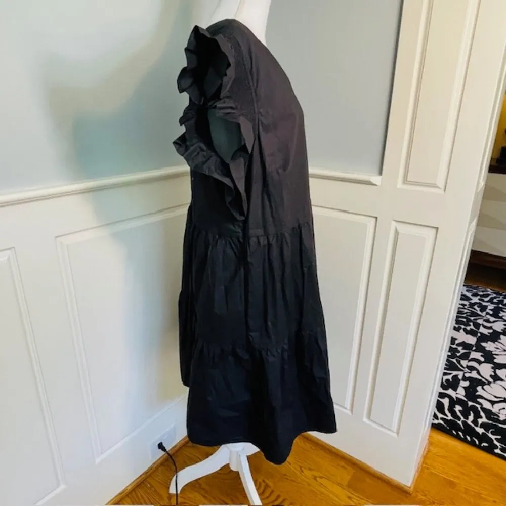 English Factory Plus Size Flutter Sleeve Tiered Ruffled Mini Dress Black 2X - Image 5